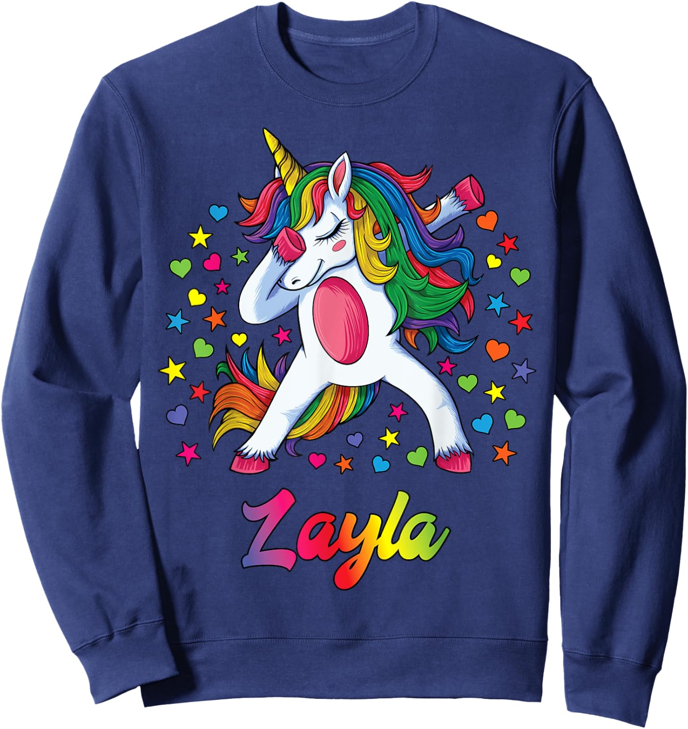Layla Dabbing Unicorn Rainbow Personalized Name Custom Sweatshirt - Sweatshirt | Navy