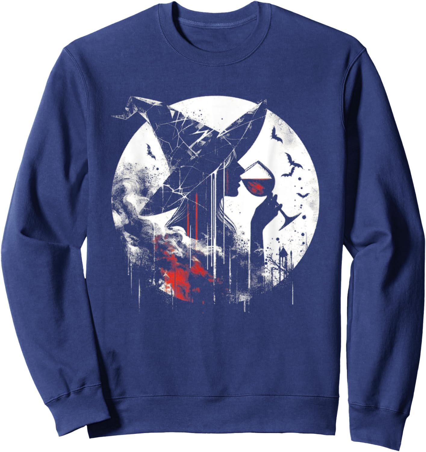 Wine Drinking Witch - Creepy Witch Halloween Wine Lover Sweatshirt - Sweatshirt | Navy