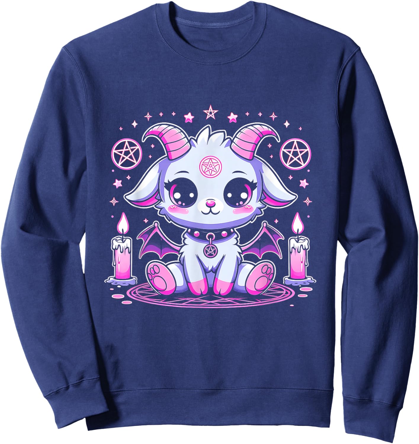 Kawaii Pastel Goth Cute Creepy Pentacle Baphomet Halloween Sweatshirt - Sweatshirt | Navy