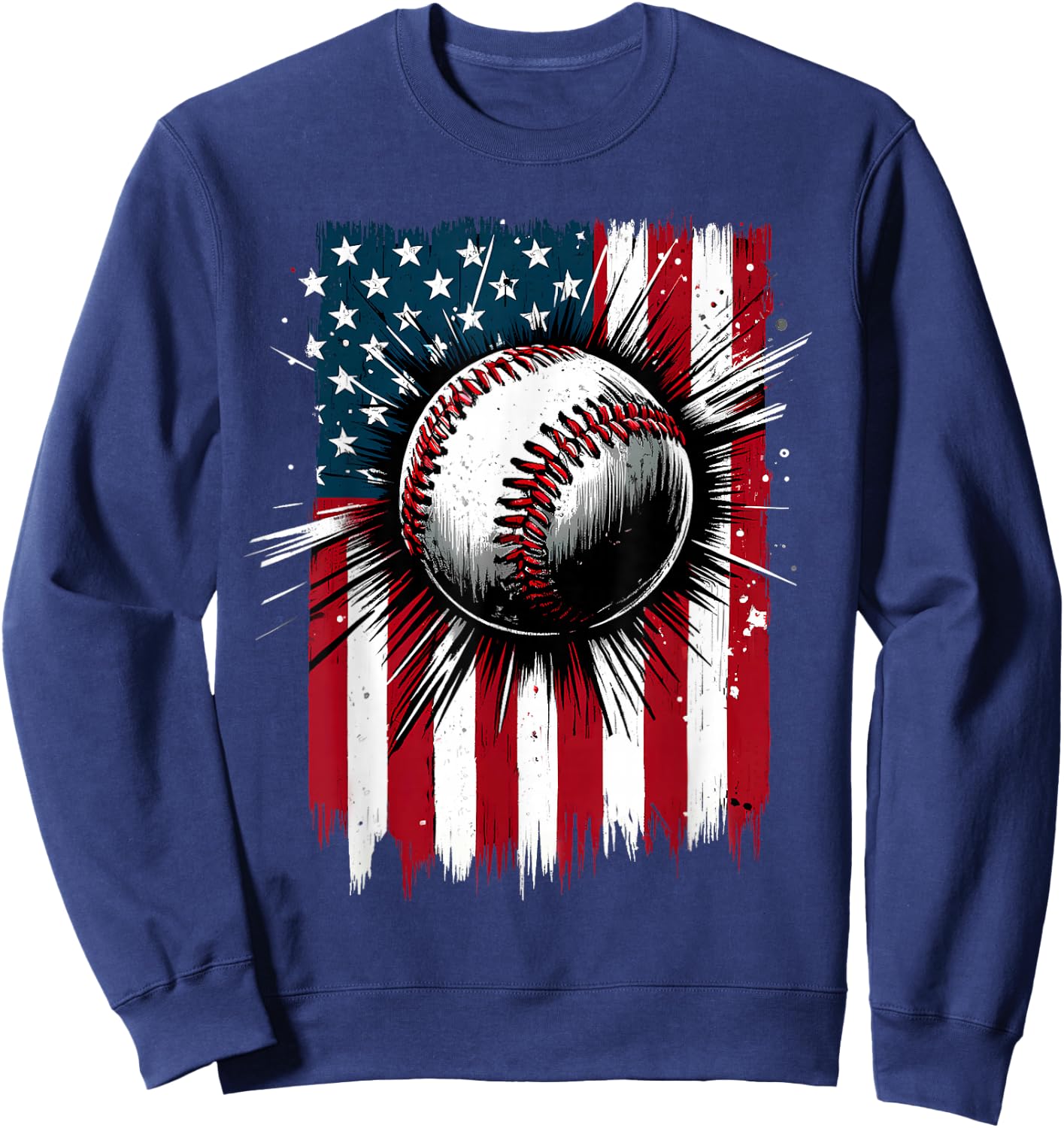 Patriotic Baseball 4th of July USA American Flag Men Boy Kid Sweatshirt - Sweatshirt | Navy