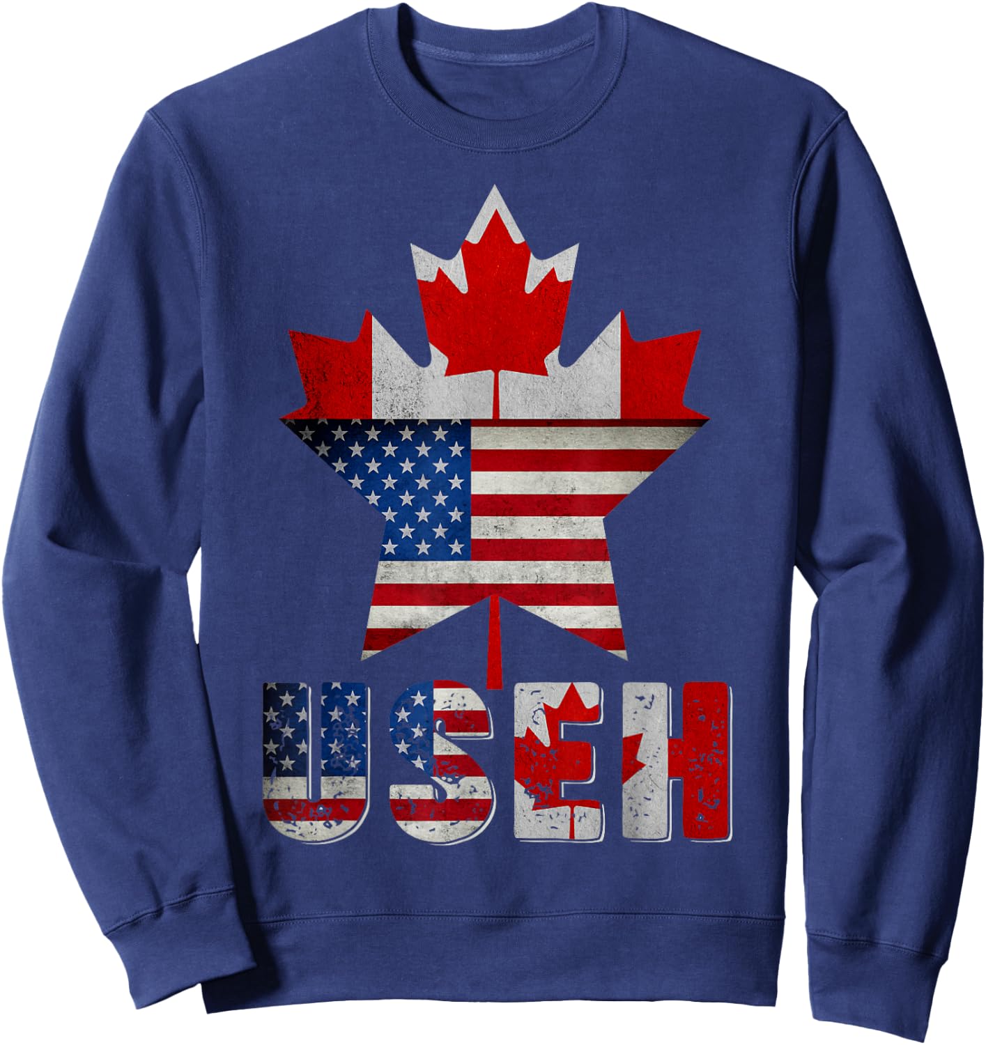 Funny US EH Maple Leaf Canadian USA American Flag Canada Day Sweatshirt - Sweatshirt | Navy