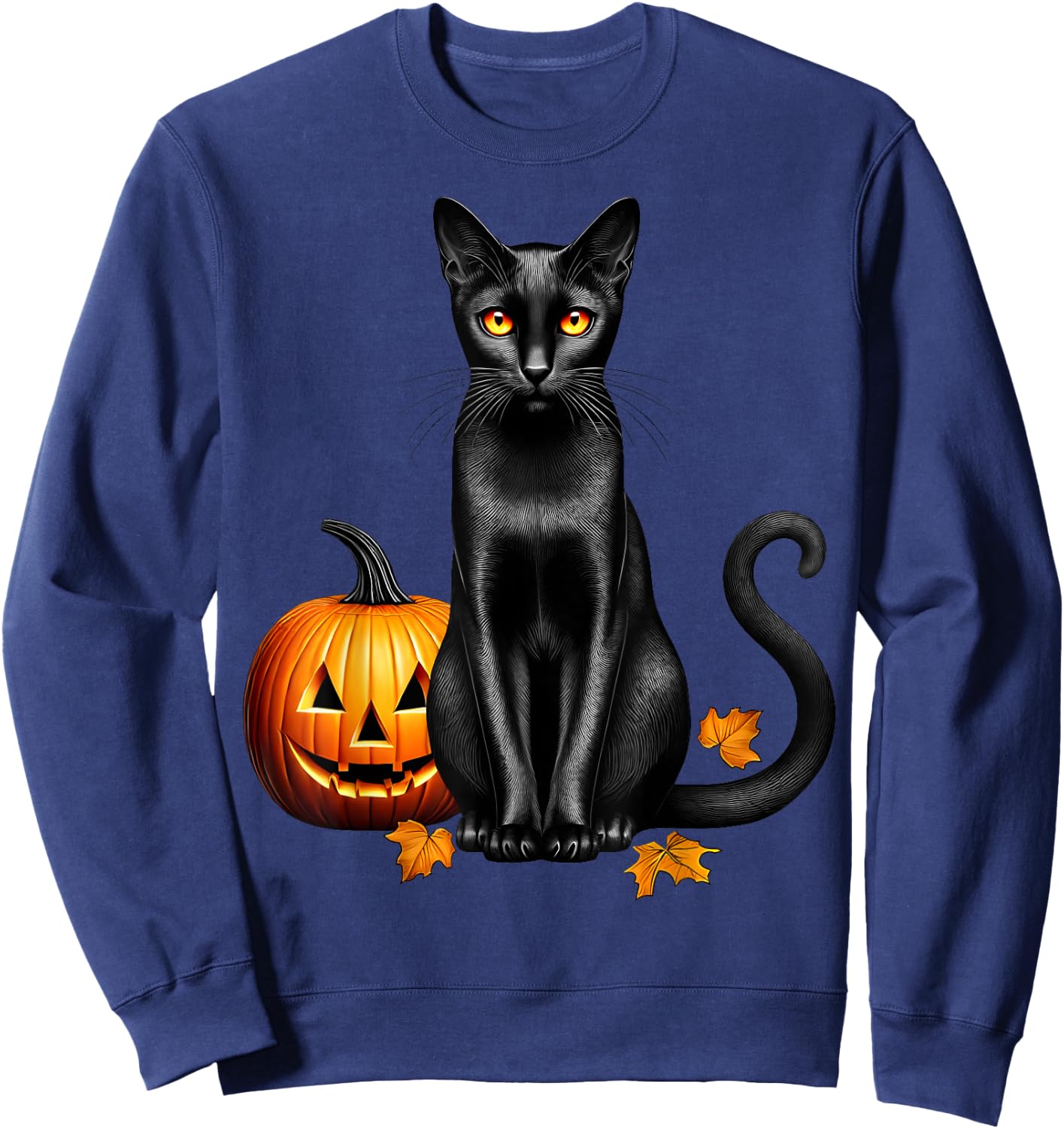 Retro Black Cat Pumpkin Halloween Cat Lovers Costume Fall Men Women Kids Sweatshirt - Sweatshirt | Navy