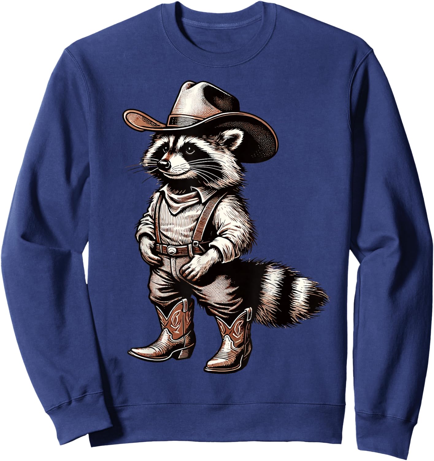 Funny Graphic Raccoon Cowboy Cowgirl Country Western Rodeo Sweatshirt - Sweatshirt | Navy