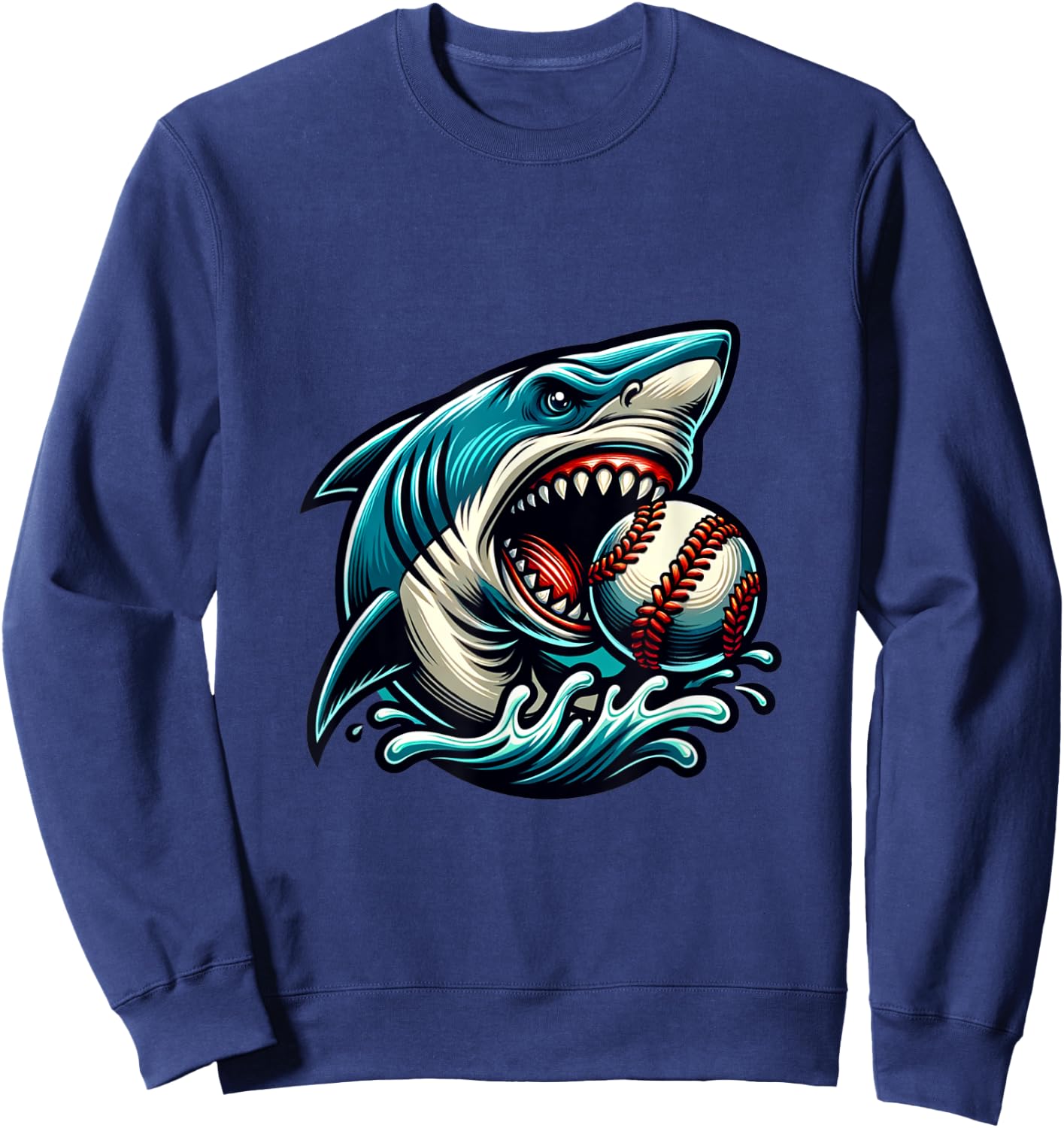 Baseball Shark Lover Summer Sport Shark Bite Sweatshirt - Sweatshirt | Navy