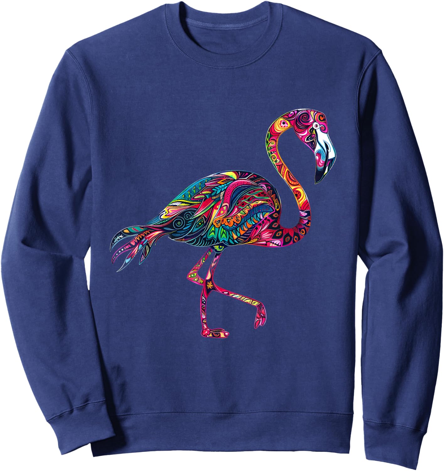 Pink Flamingo Bird Animal Print Colourful Motif Artwork Sweatshirt - Sweatshirt | Navy