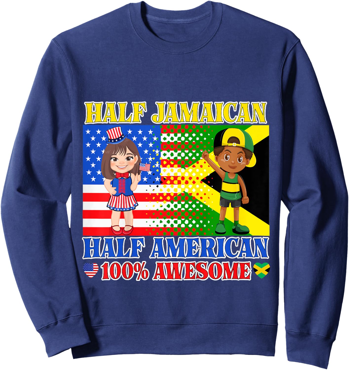 Half Jamaican Half American Toddler Jamaica US Flag Girl Boy Sweatshirt - Sweatshirt | Navy