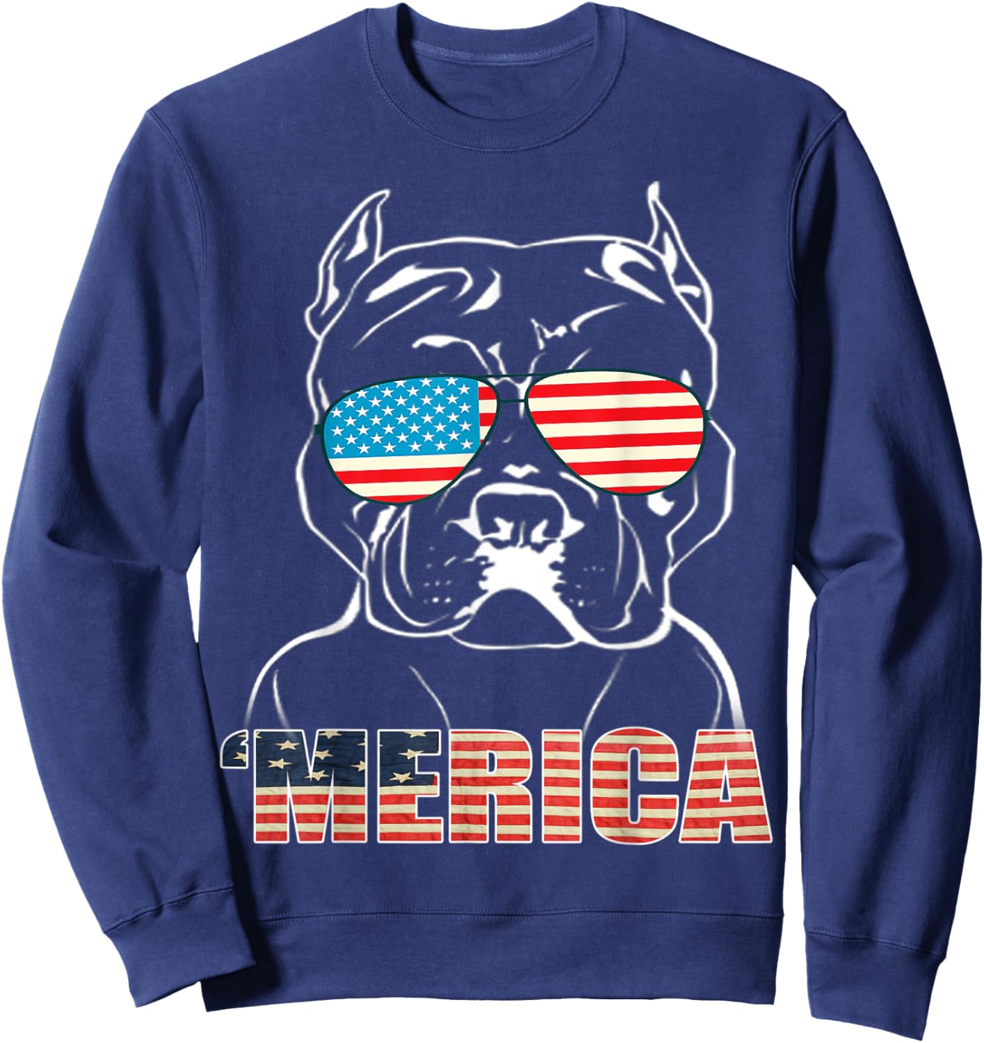 Patriotic Dog Pitbull Bully USA T Shirt American Flag Kids Men Sweatshirt - Sweatshirt | Navy