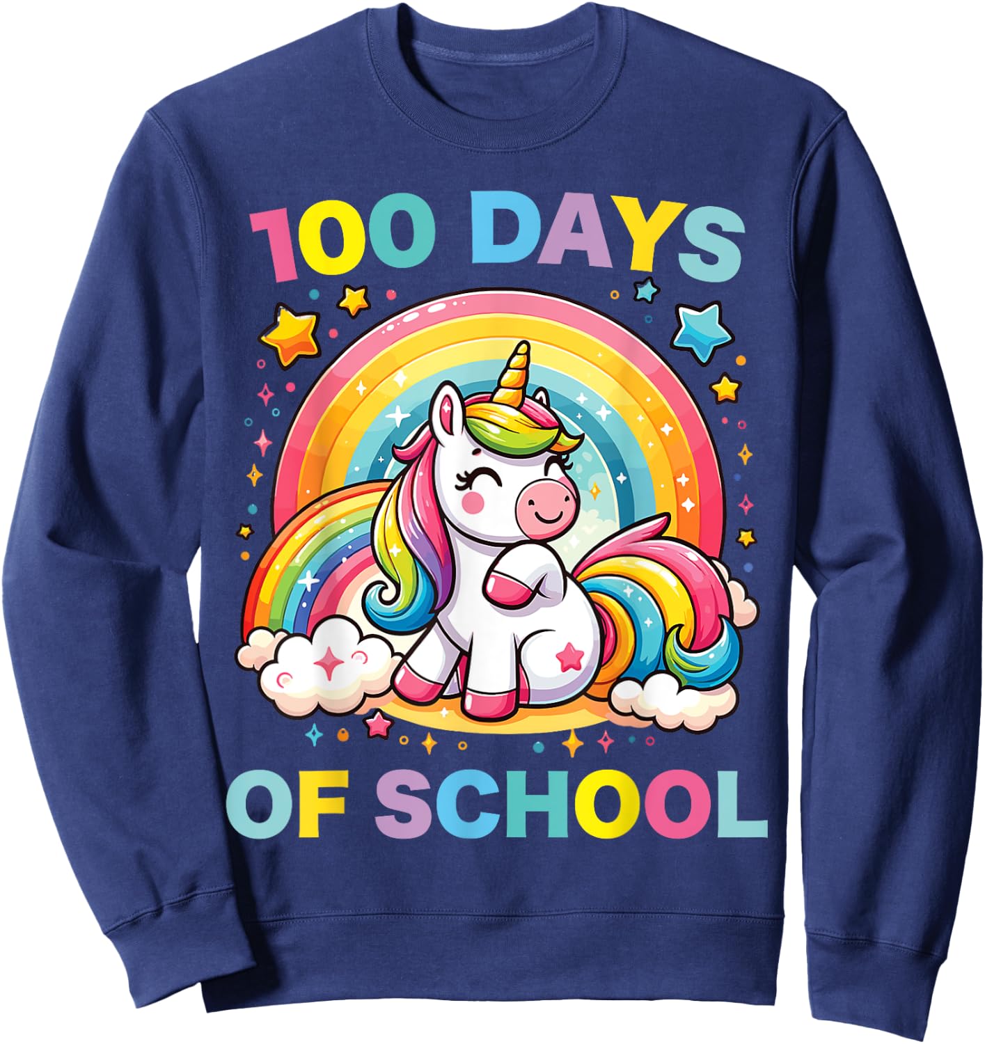 100 Days of School Unicorn Girls Teacher 100th Day of School Sweatshirt - Sweatshirt | Navy