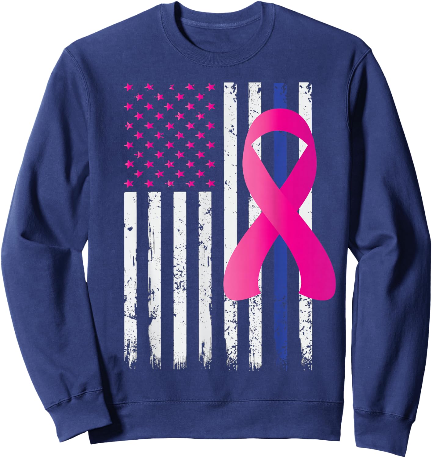 Breast Cancer Awareness Ribbon Thin Blue Line Police Flag Sweatshirt - Sweatshirt | Navy