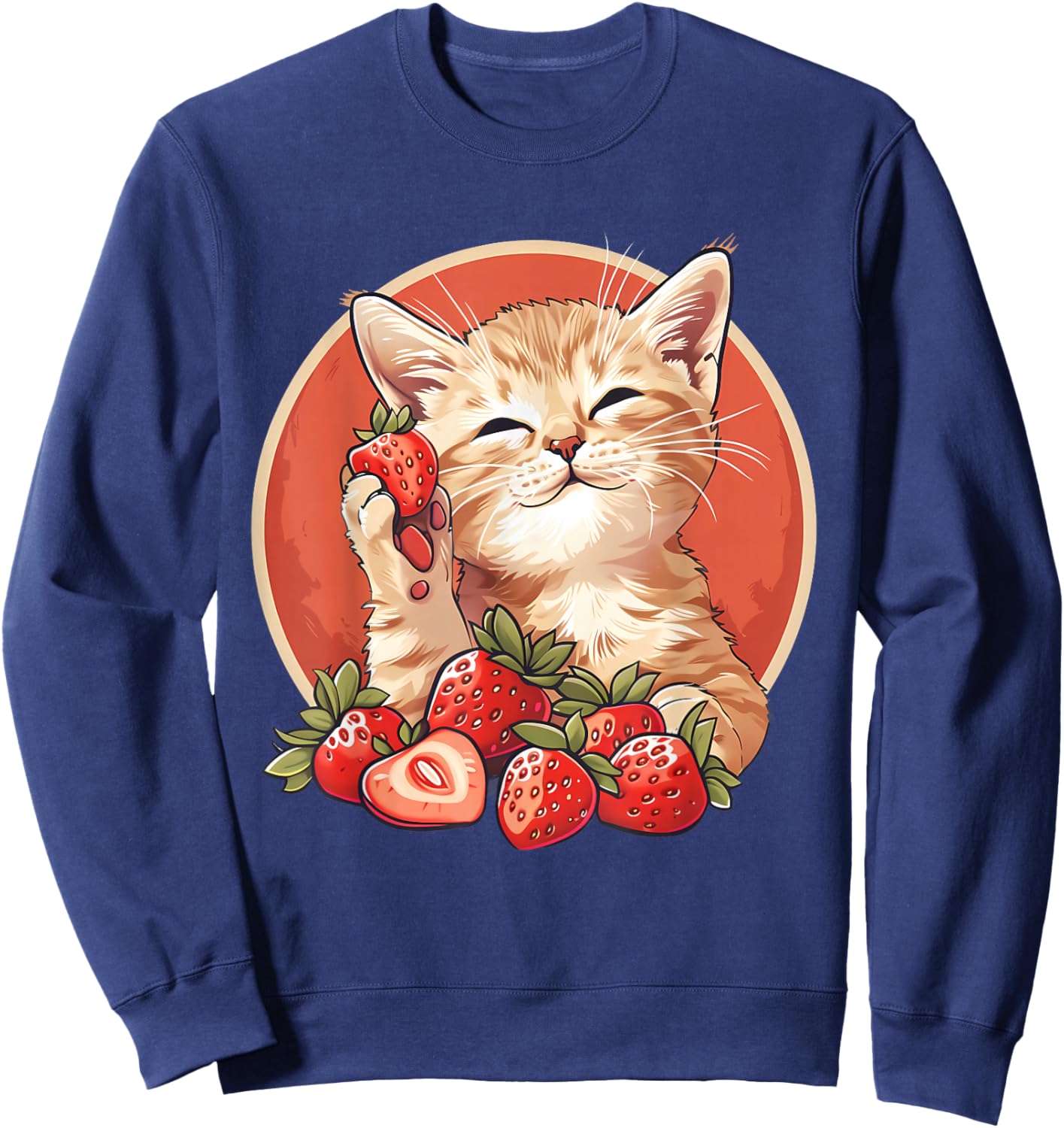Strawberry Cat Portrait Animal Print Drawing Strawberries Sweatshirt - Sweatshirt | Navy