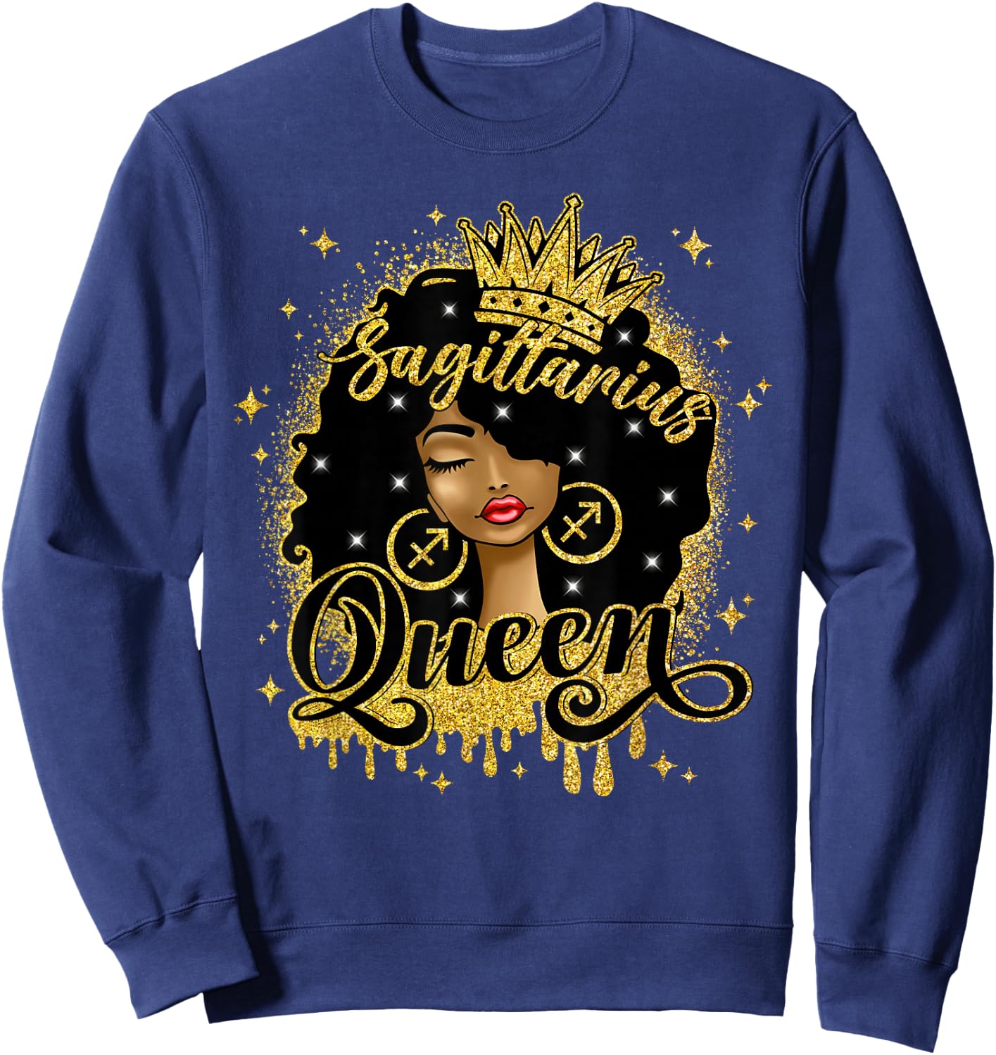 Sagittarius Queen Afro Natural Hair Girl Black Woman Zodiac Sweatshirt - Sweatshirt | Navy