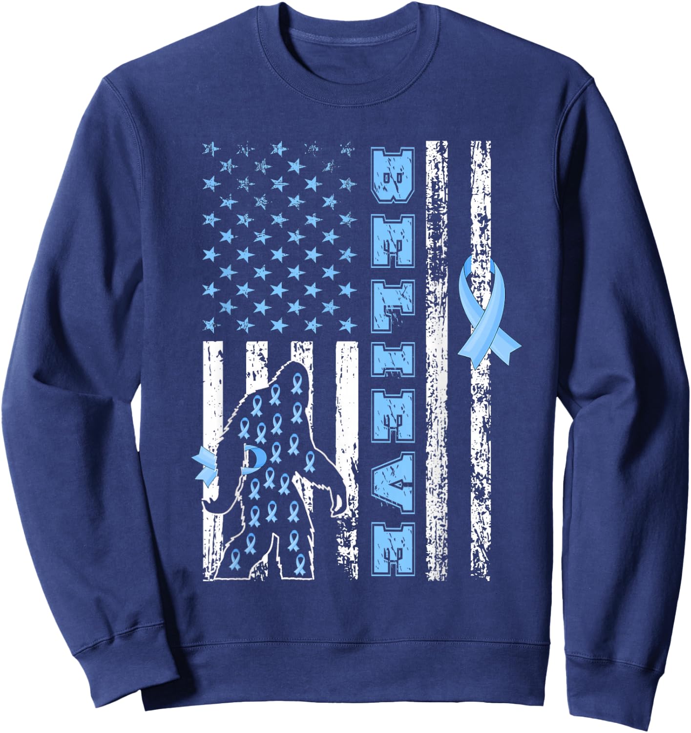 Believe Bigfoot Prostate Cancer Awareness US Flag Sweatshirt - Sweatshirt | Navy