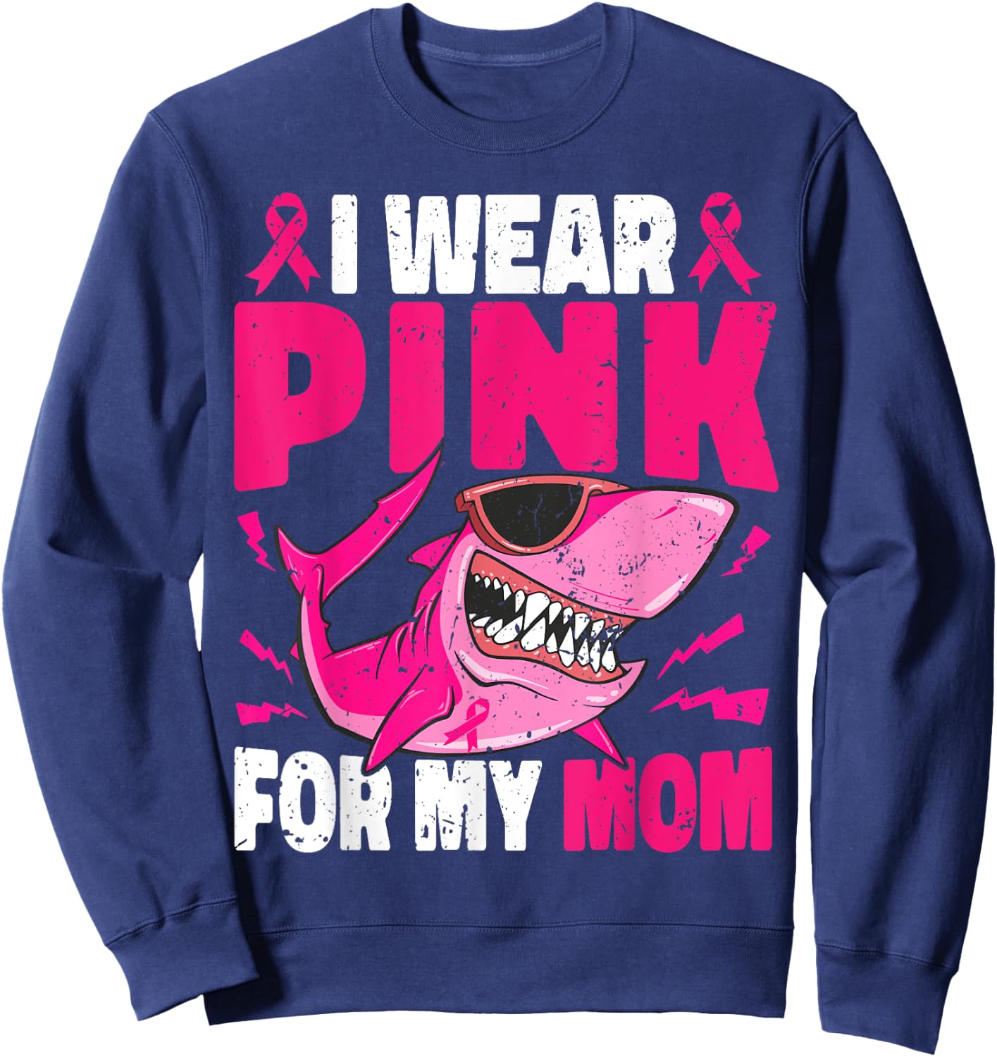 Shark I Wear Pink For My Mom Breast Cancer Awareness Boys Sweatshirt - Sweatshirt | Navy