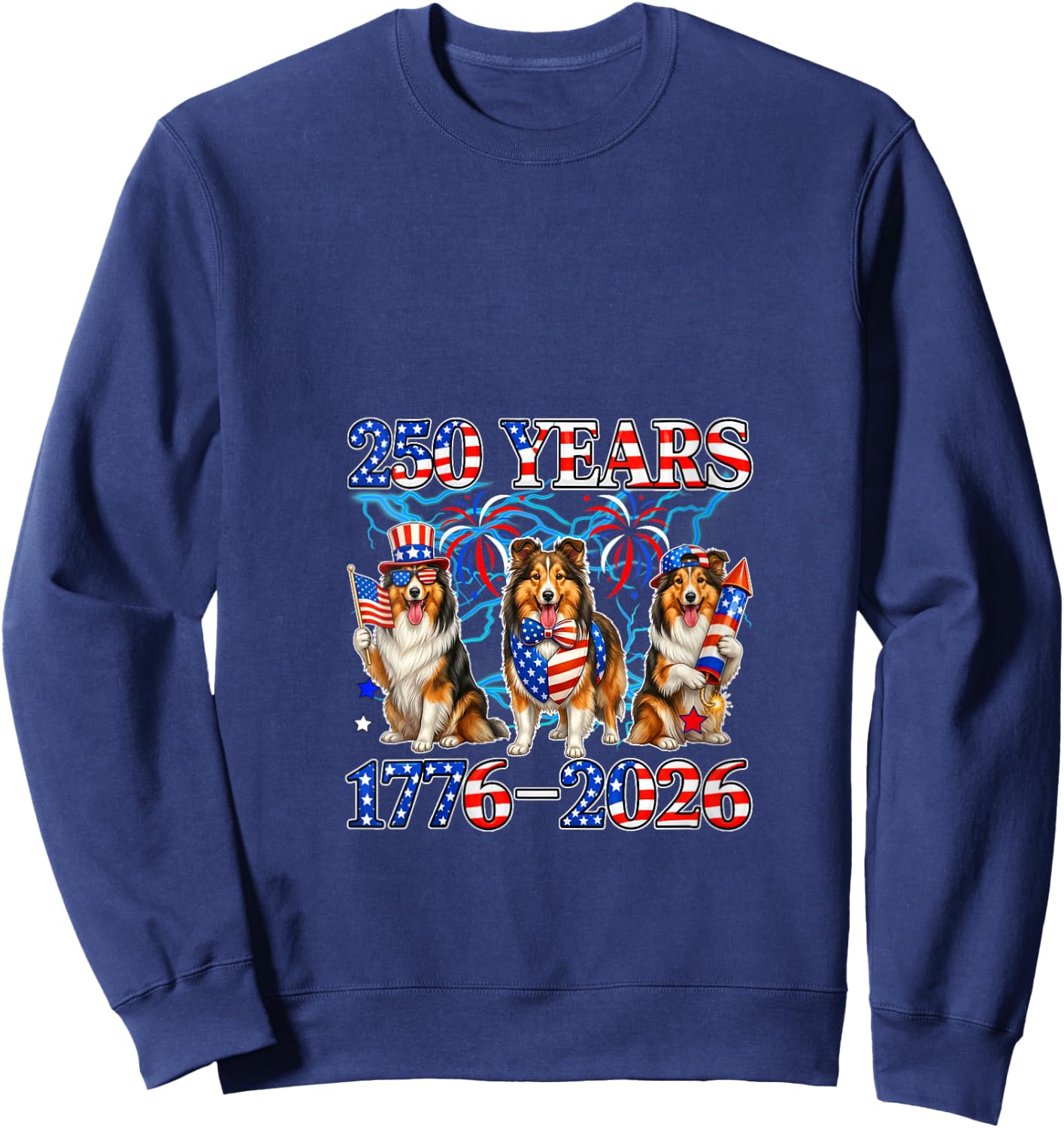 Women's 250th Freedom 1776-2026 4th of July Three Cute Shelties V-Neck Sweatshirt - Sweatshirt | Navy