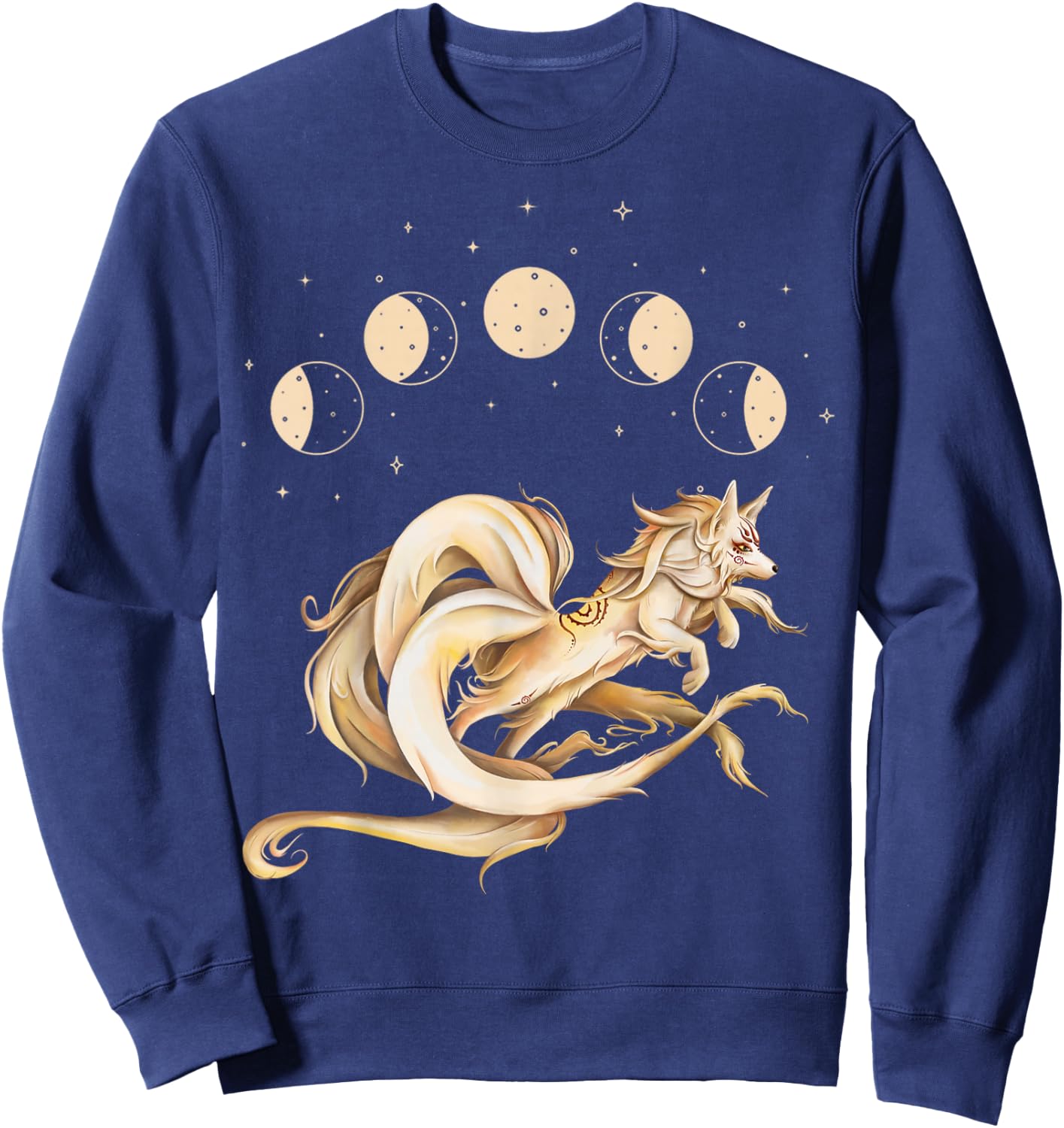 Japanese Nine -Tails Fox Kitsune Moon Phases Folklore Sweatshirt - Sweatshirt | Navy