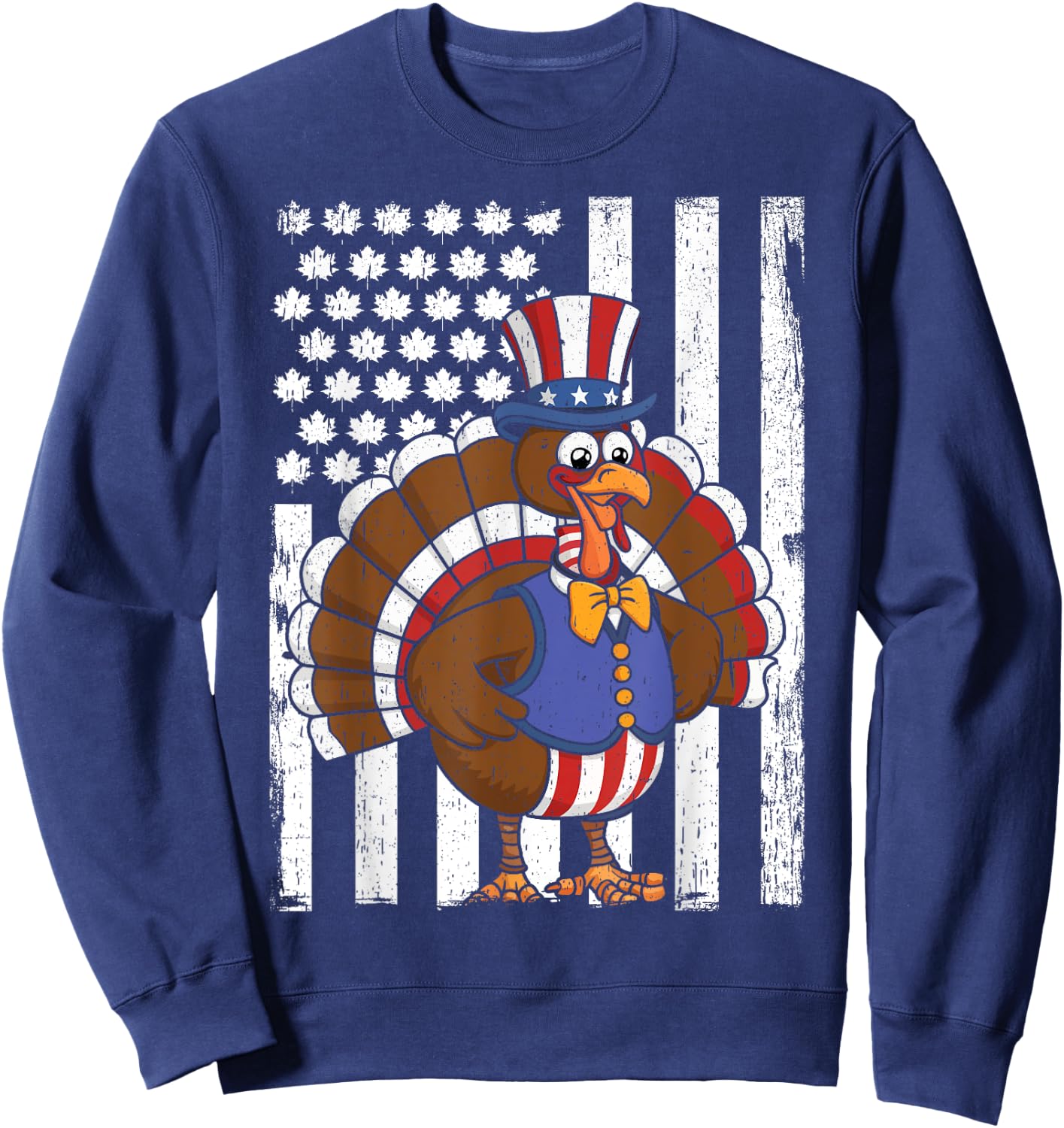 Happy Turkey Day Thanksgiving USA Flag Patriotic Funny Sweatshirt - Sweatshirt | Navy