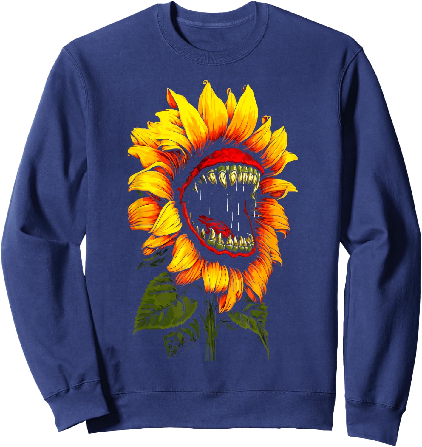 Sunflower Horror Sinister Sunflower Funny Humor Flower Sweatshirt - Sweatshirt | Navy