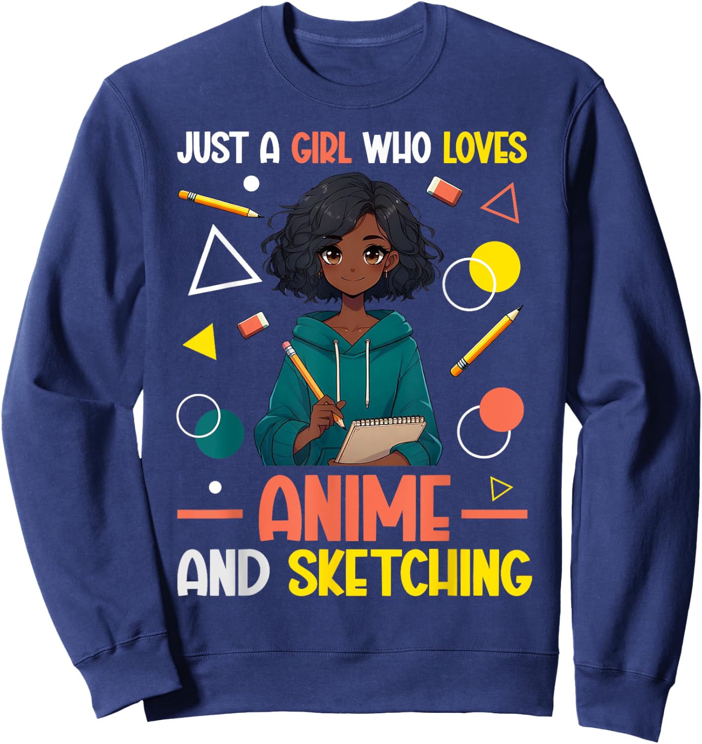 Just A Girl Who Loves Anime And Sketching Afro Anime Merch Sweatshirt - Sweatshirt | Navy