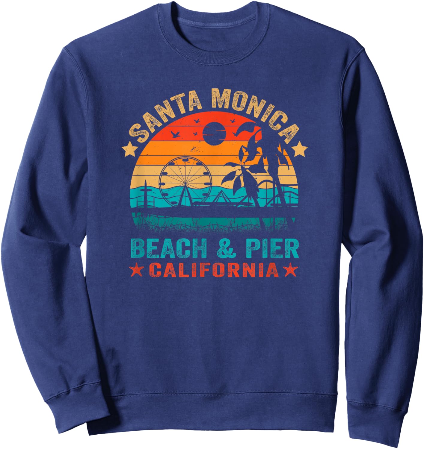 Santa Monica California USA Retro Beach Pier Ocean Sunset Sweatshirt - Sweatshirt | Navy