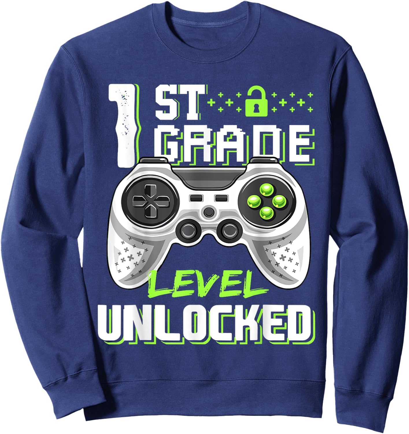 1st Grade Level Unlocked Gamer First Day Of School Boys Sweatshirt - Sweatshirt | Navy