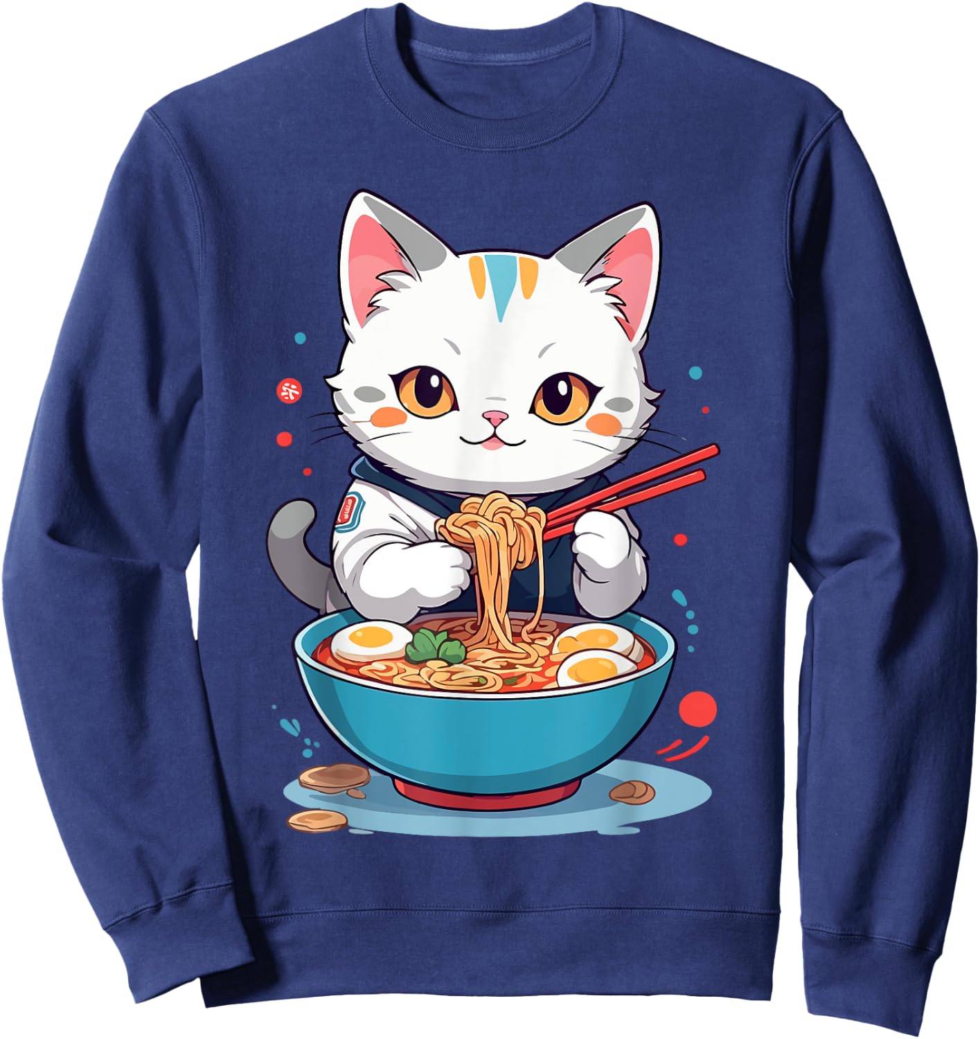 Cat Savoring Ramen Funny Pet Animals and Food Lover Design Sweatshirt - Sweatshirt | Navy