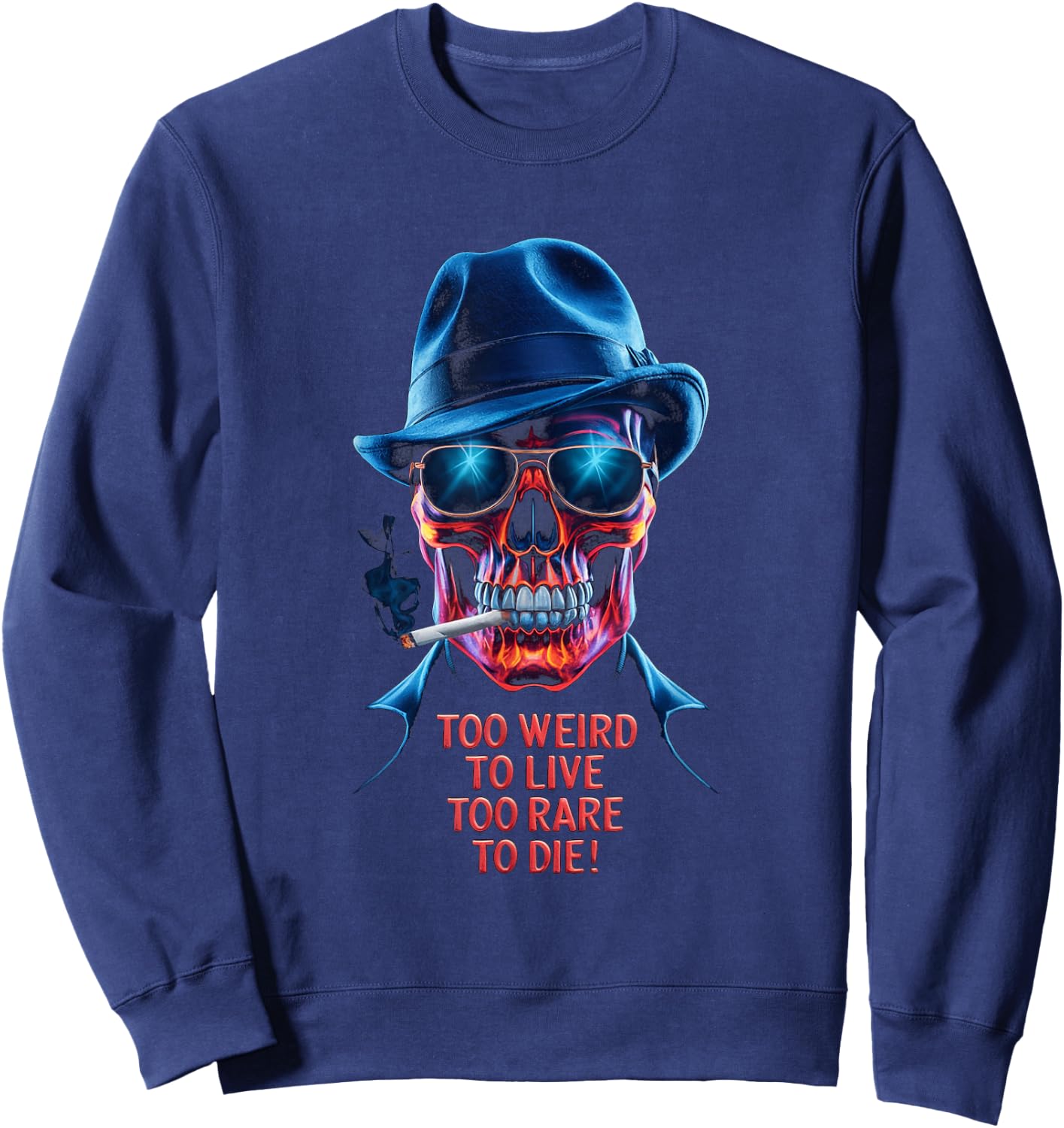 Vintage Too Weird To Live - To Rare To Die Smoking Skull Sweatshirt - Sweatshirt | Navy
