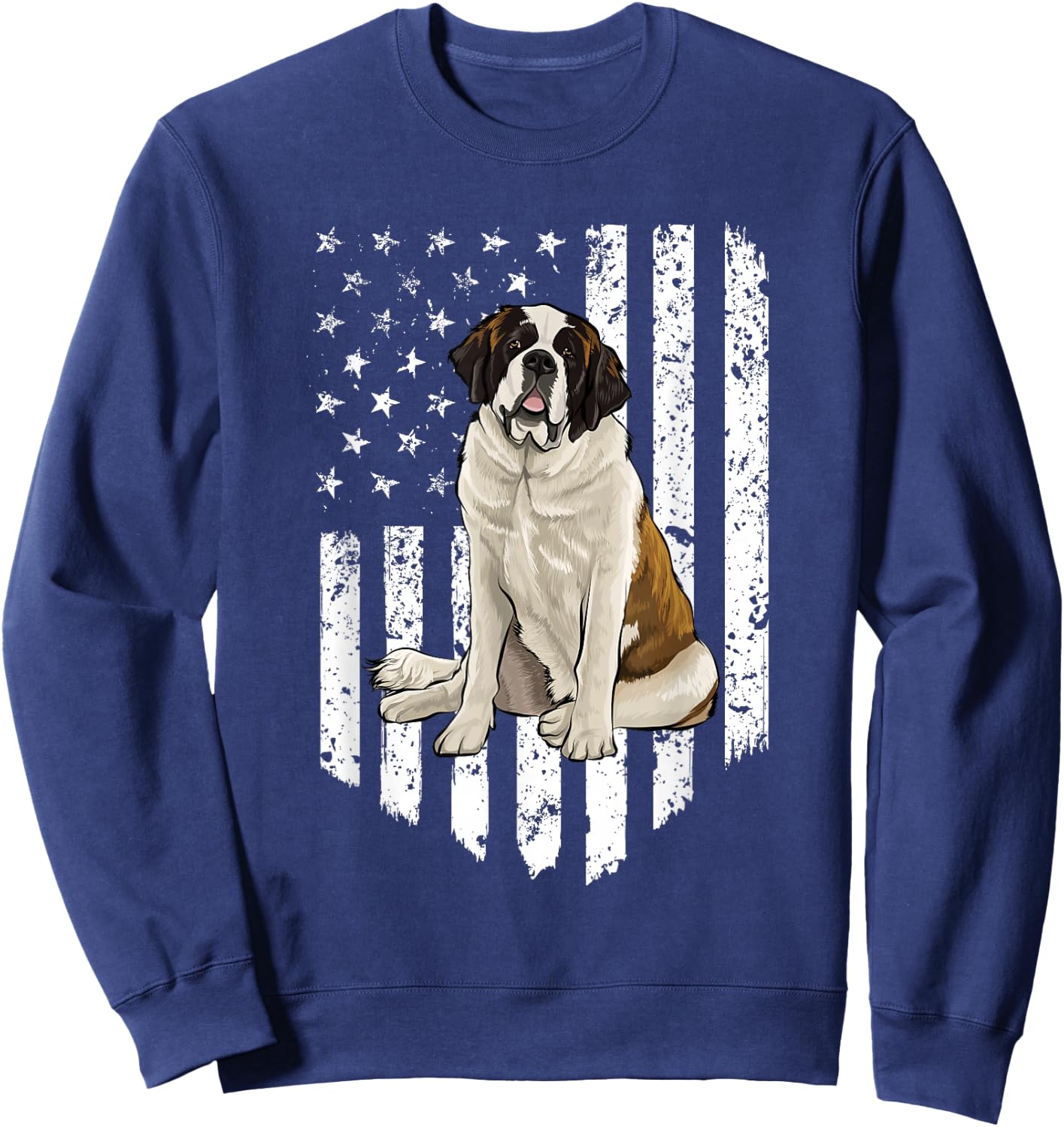 Black White American Flag St. Bernard 4th Of July USA Sweatshirt - Sweatshirt | Navy