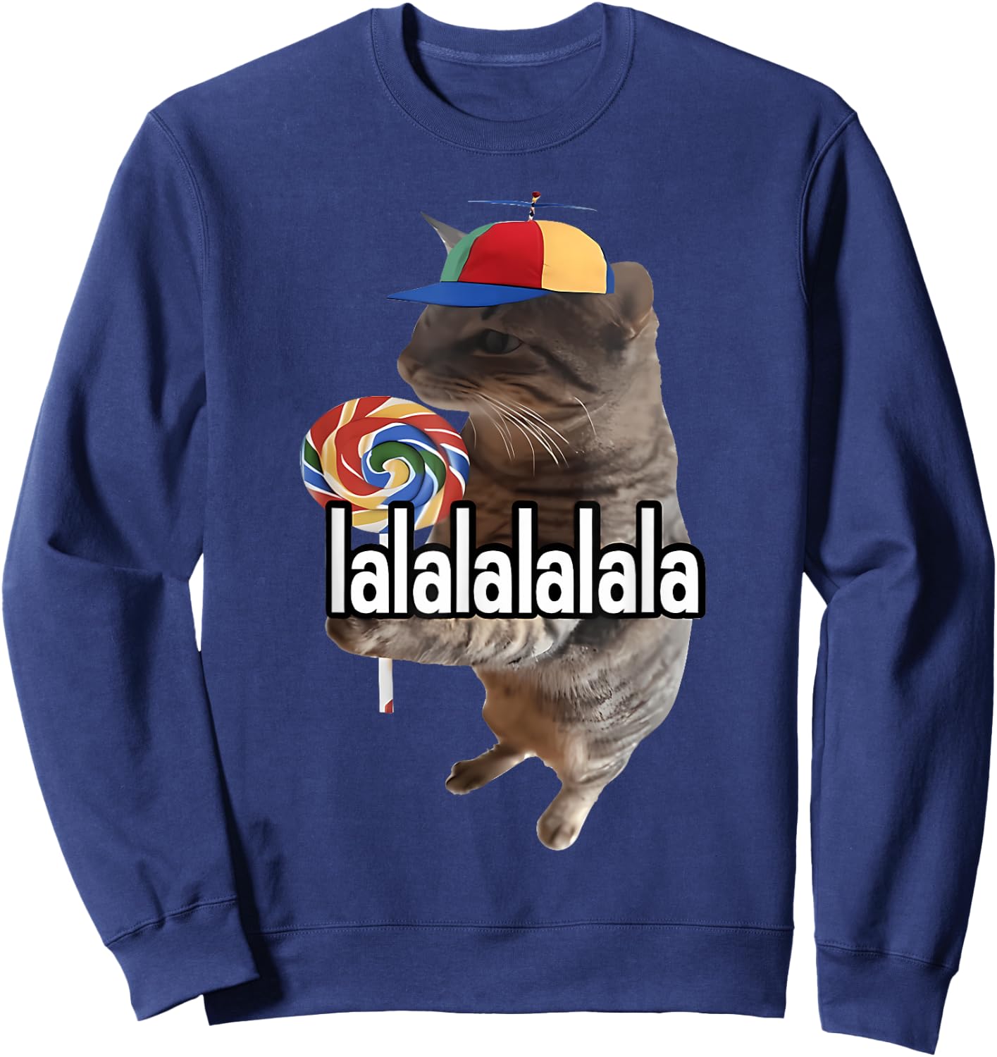 Silly Cat With Lollipop Meme Sweatshirt - Sweatshirt | Navy