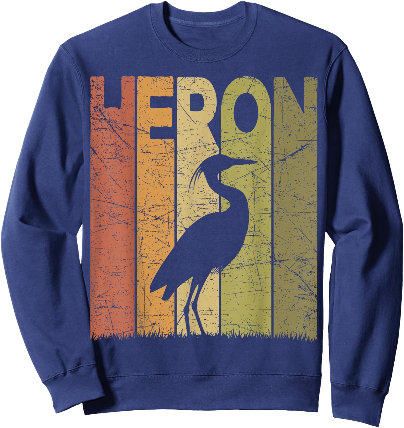 Heron Vintage Birdwatching Heron Retro Ornithology Birding Sweatshirt - Sweatshirt | Navy