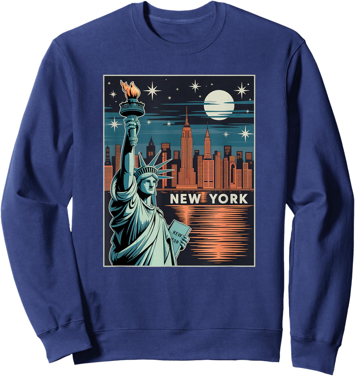 New York Skyline Reflection Liberty Poster-Style Illustratio Sweatshirt - Sweatshirt | Navy