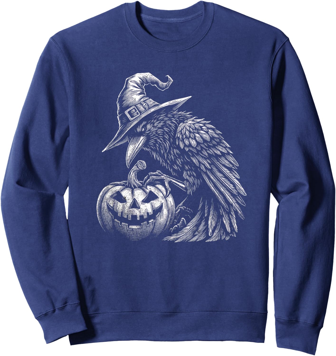 Goth Halloween Raven With Wizard Hat Art Crow Design Sweatshirt - Sweatshirt | Navy