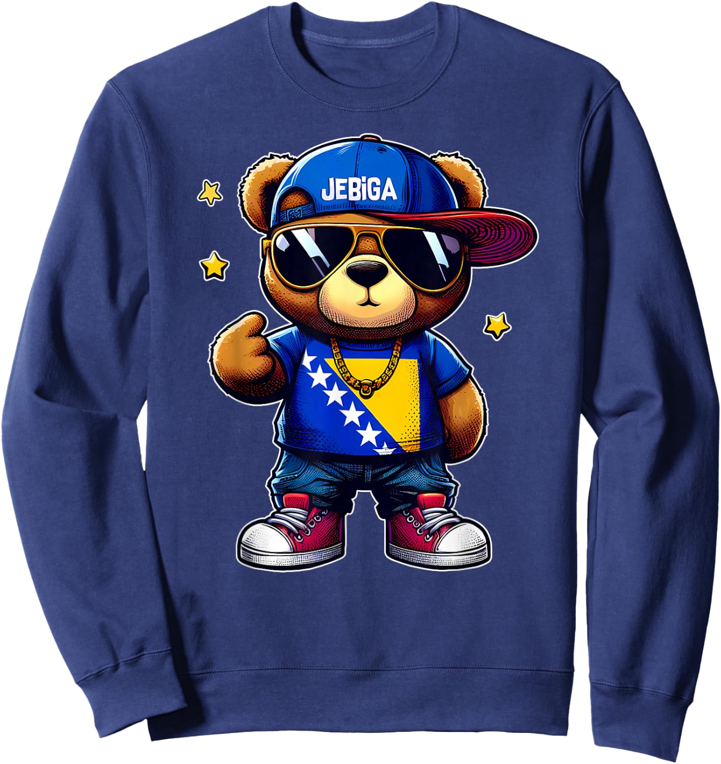 JEBIGA Cute Teddy Bear Funny Bosnian Flag Gift BiH Bosna Sweatshirt - Sweatshirt | Navy