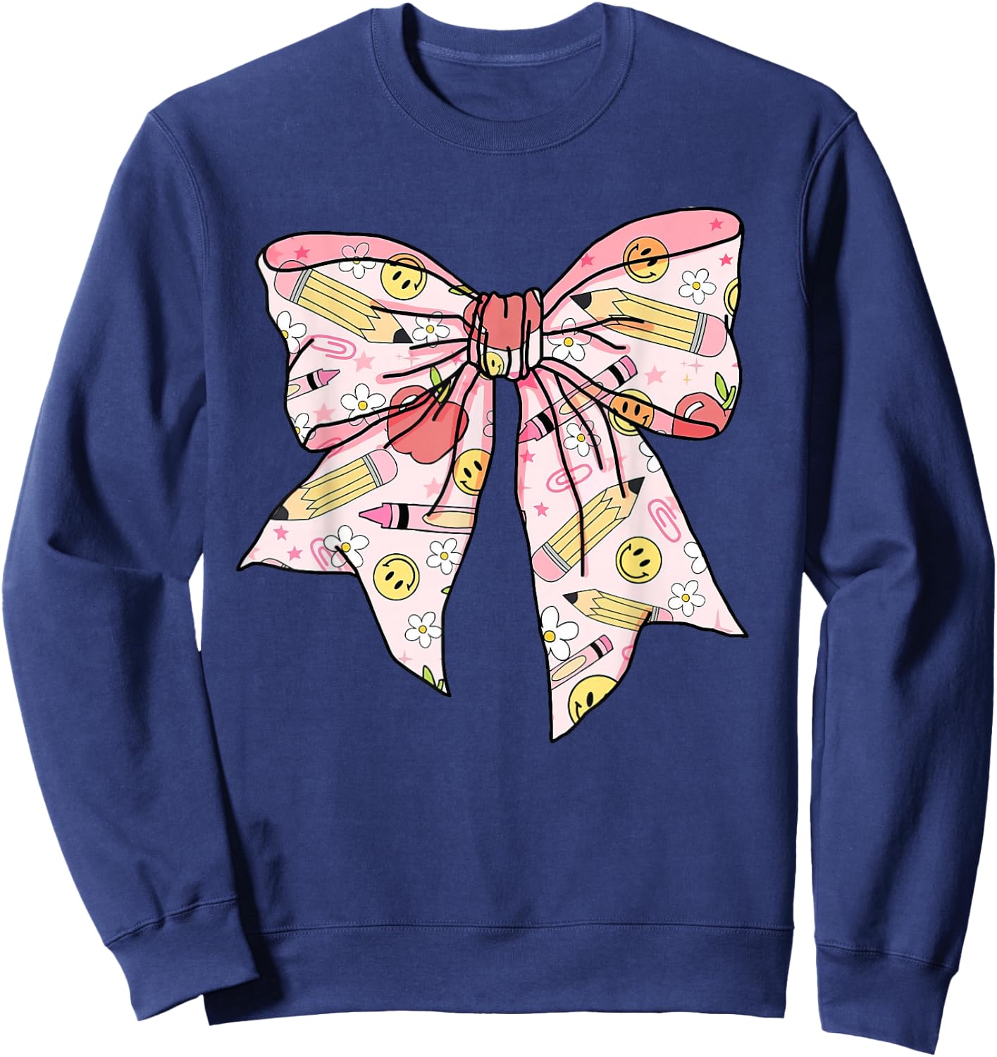 Coquette Bow Teacher Student Happy First Day Back to School Sweatshirt - Sweatshirt | Navy