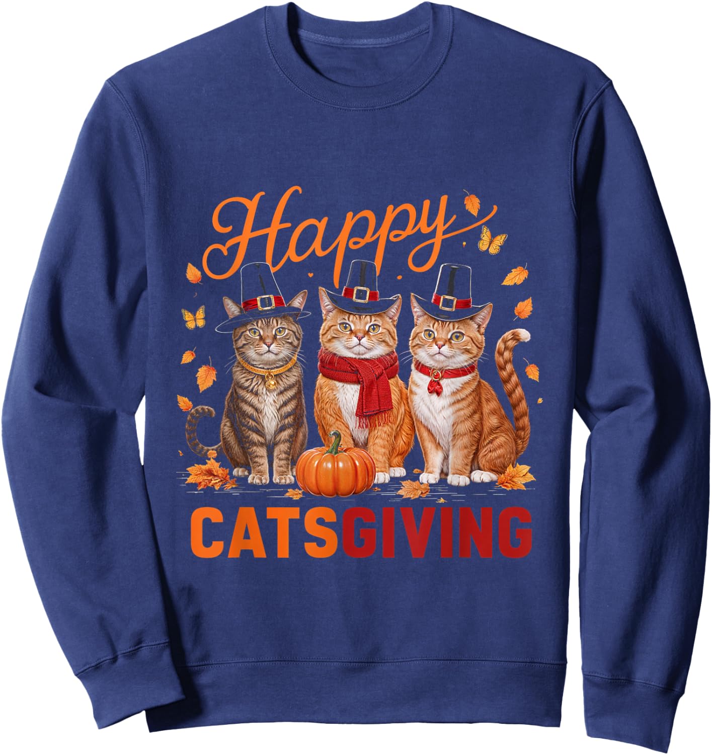 Happy Catsgiving Thanksgiving Cat Pumpkin Fall Cats Sweatshirt - Sweatshirt | Navy