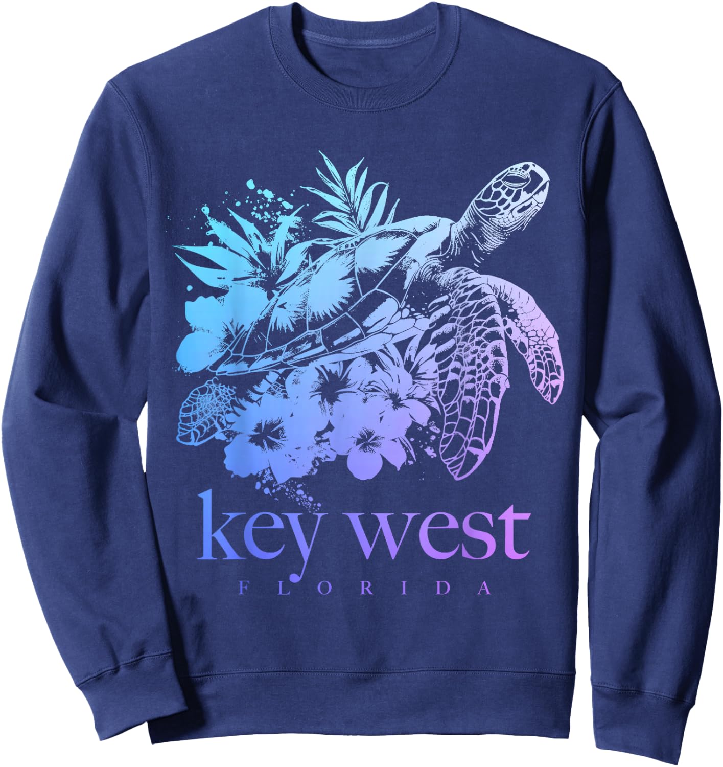 Key West Florida Sea Turtle Flowers Surfer Souvenir Sweatshirt - Sweatshirt | Navy
