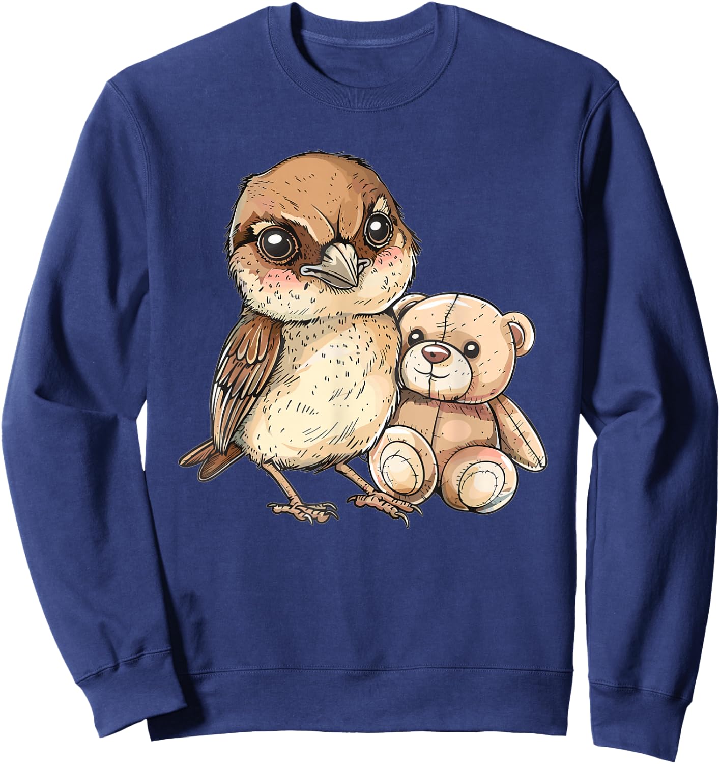 Cute Sparrow With Teddy Bear I Sparrow Sweatshirt - Sweatshirt | Navy