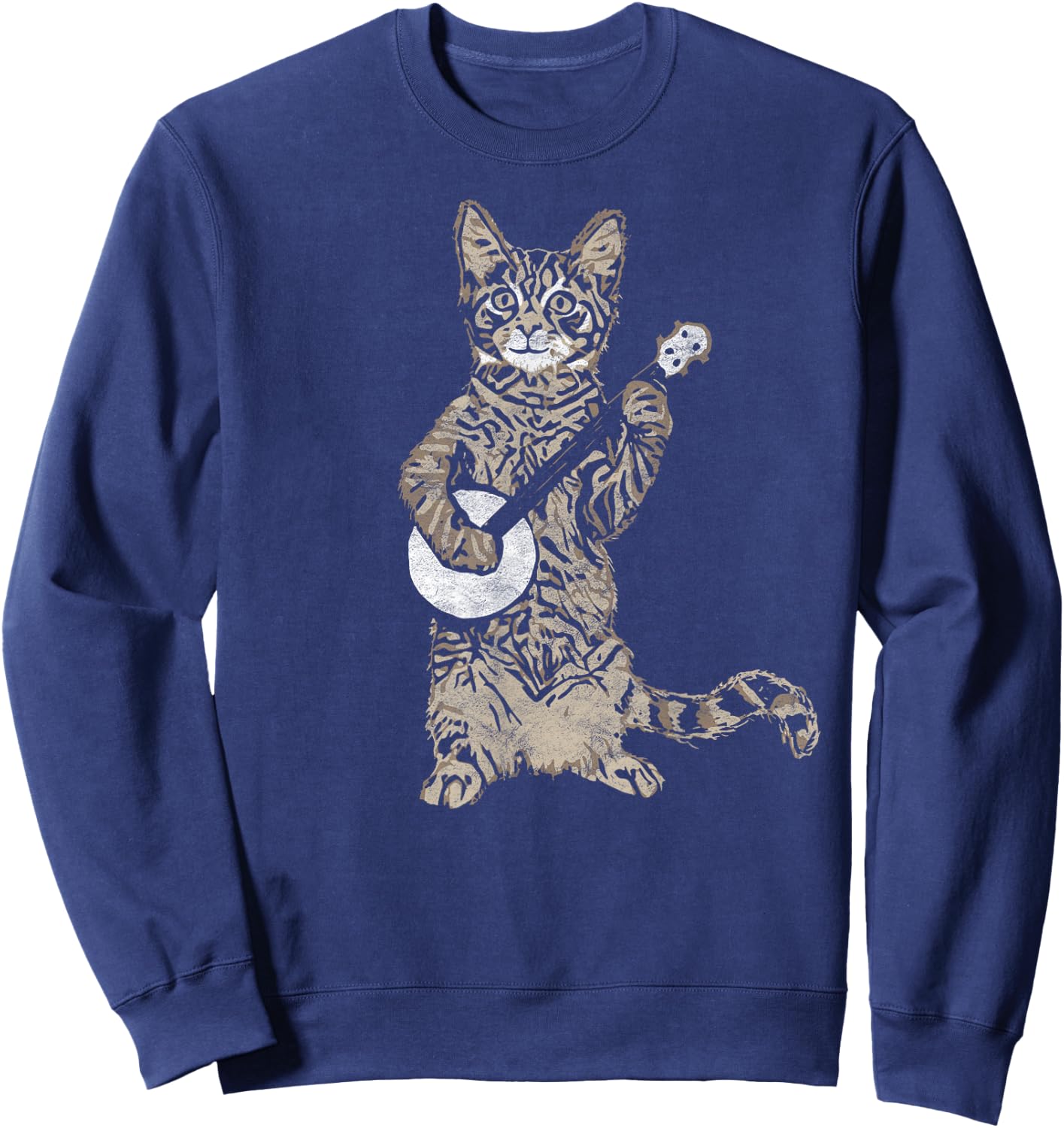 Banjo Cat - Funny Retro Style Bluegrass & Tabby Cat Lover Sweatshirt - Sweatshirt | Navy