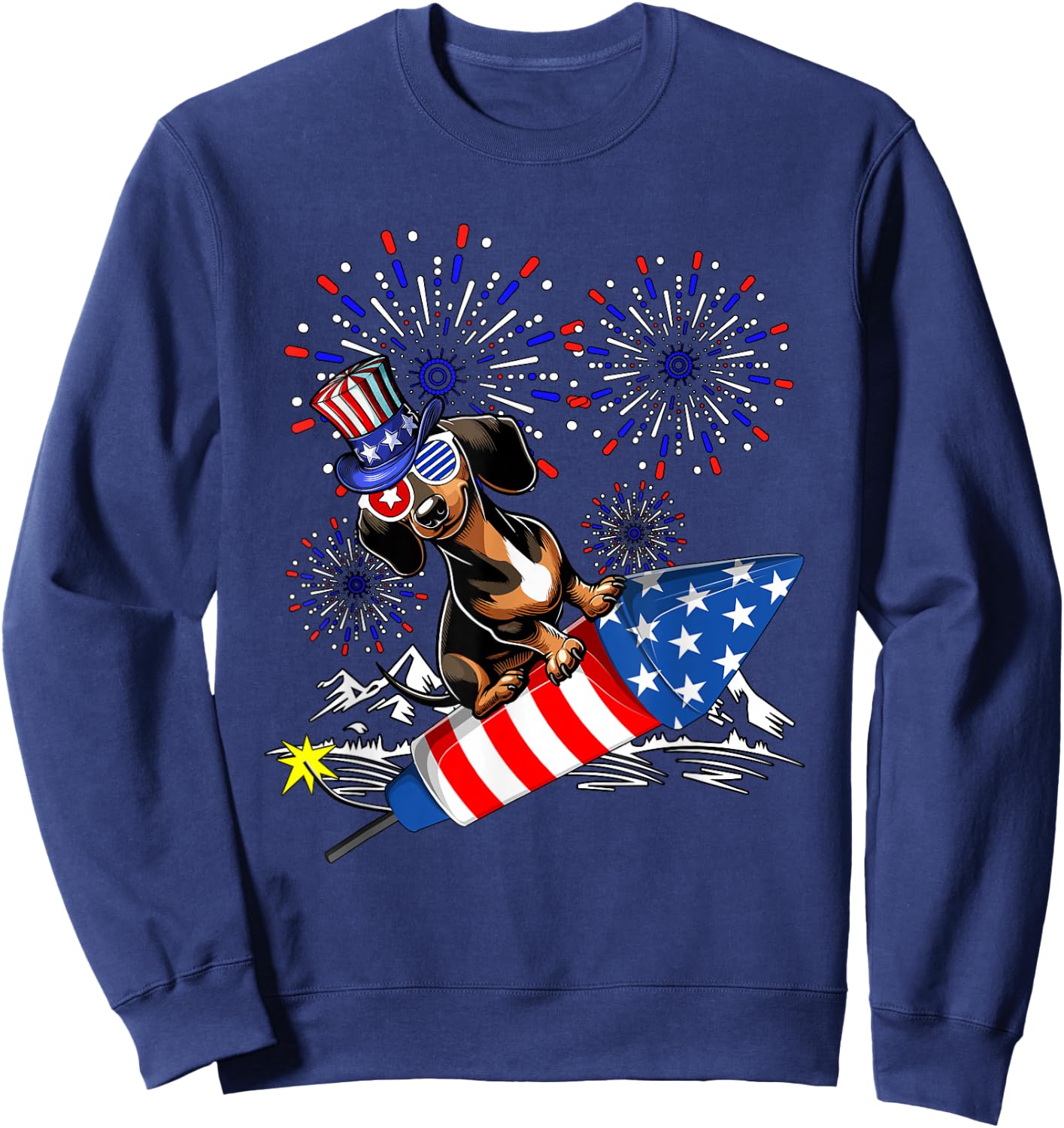 Dachshund Costume 4th Of July Fireworks Patriotic Lover Kids Sweatshirt - Sweatshirt | Navy