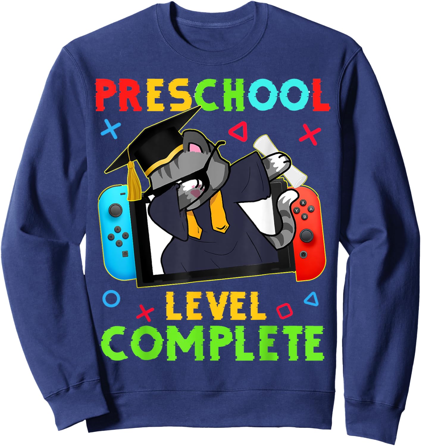Preschool Level Complete Graduation 2024 PreK Gamer Cat Kids Sweatshirt - Sweatshirt | Navy