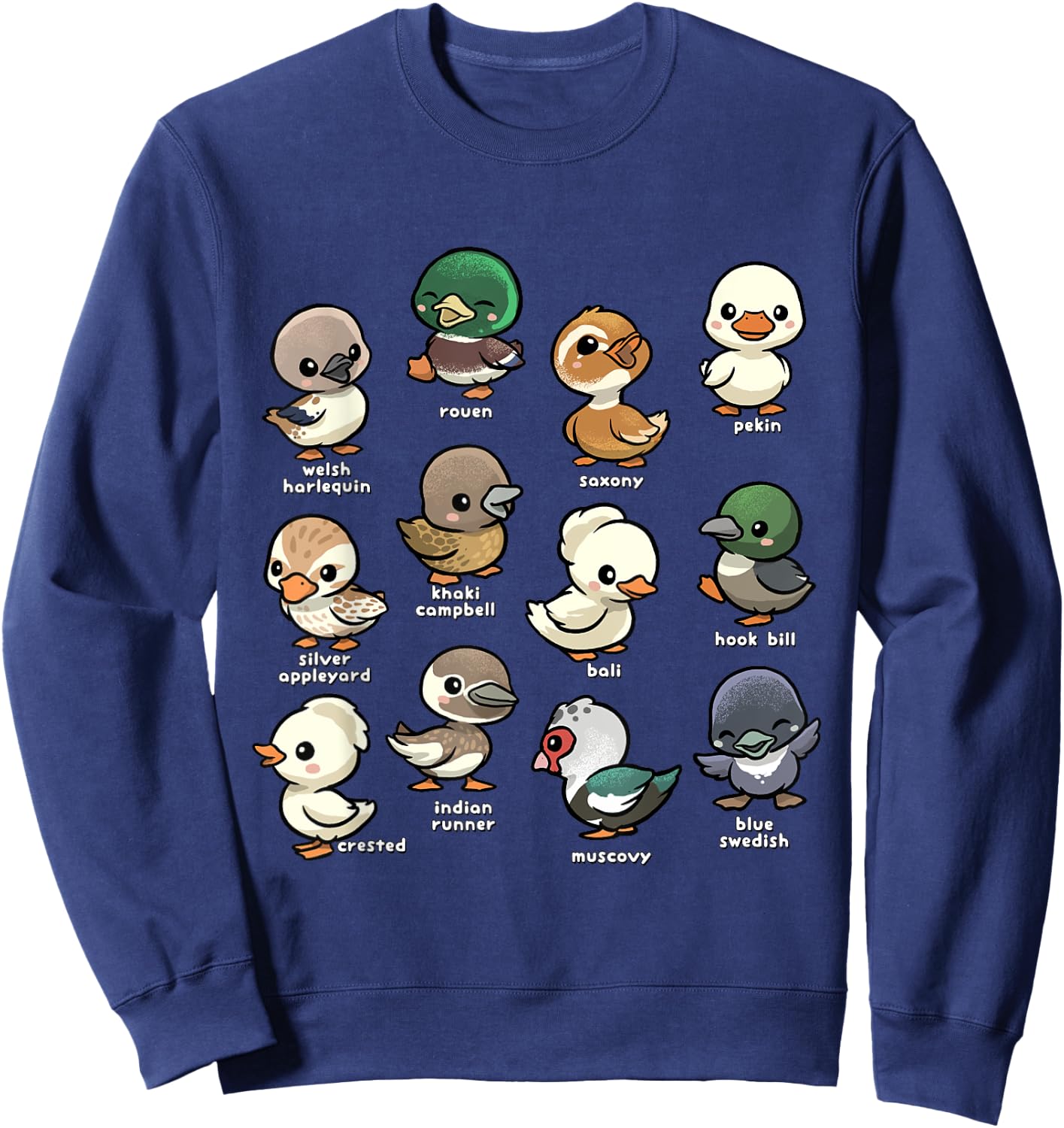 Cute Types of Duck Waterfowl Animals of the World Duck Lover Sweatshirt - Sweatshirt | Navy