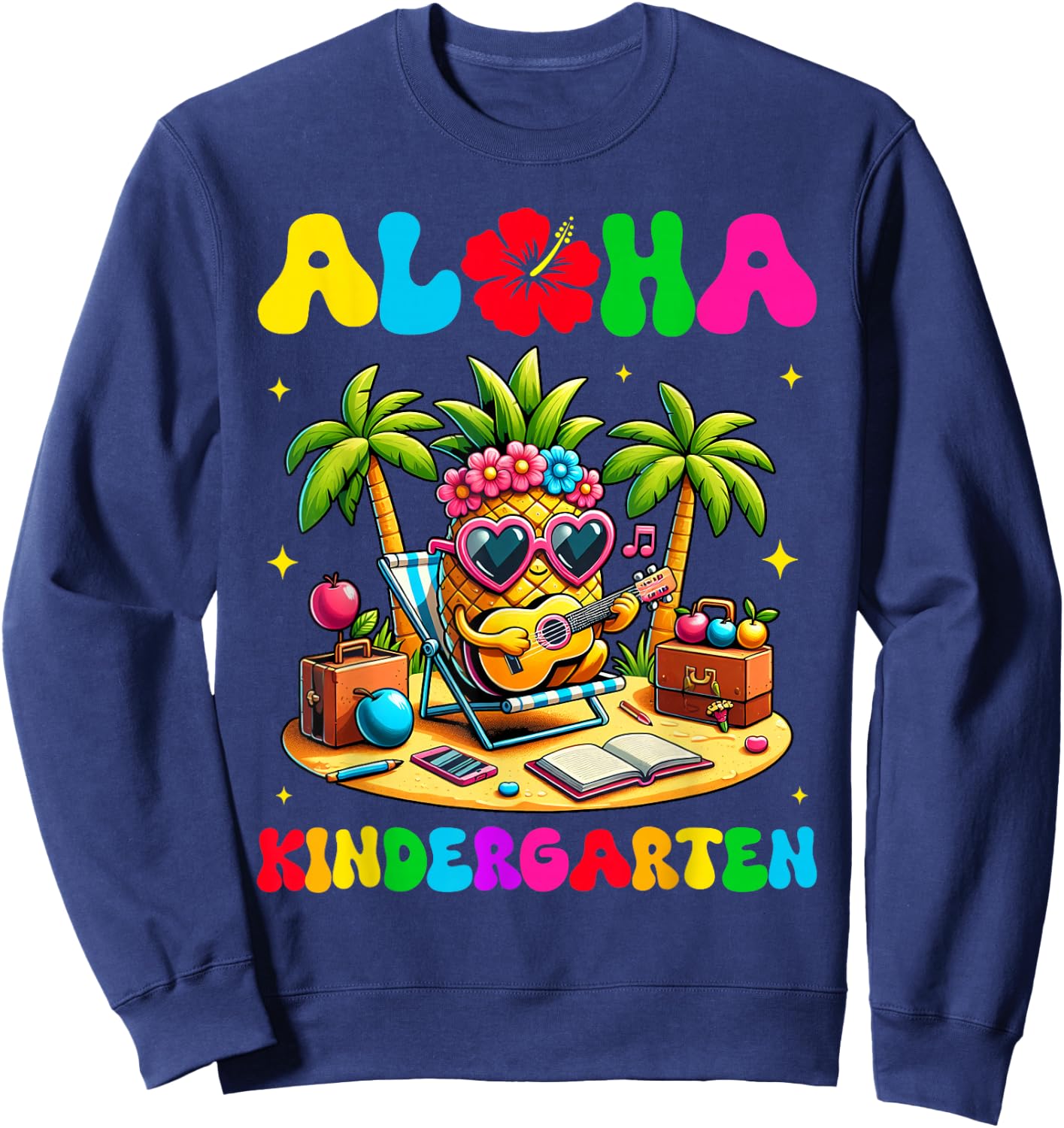Aloha Kindergarten Pineapple Hawaii Back to School Kids Girl Sweatshirt - Sweatshirt | Navy