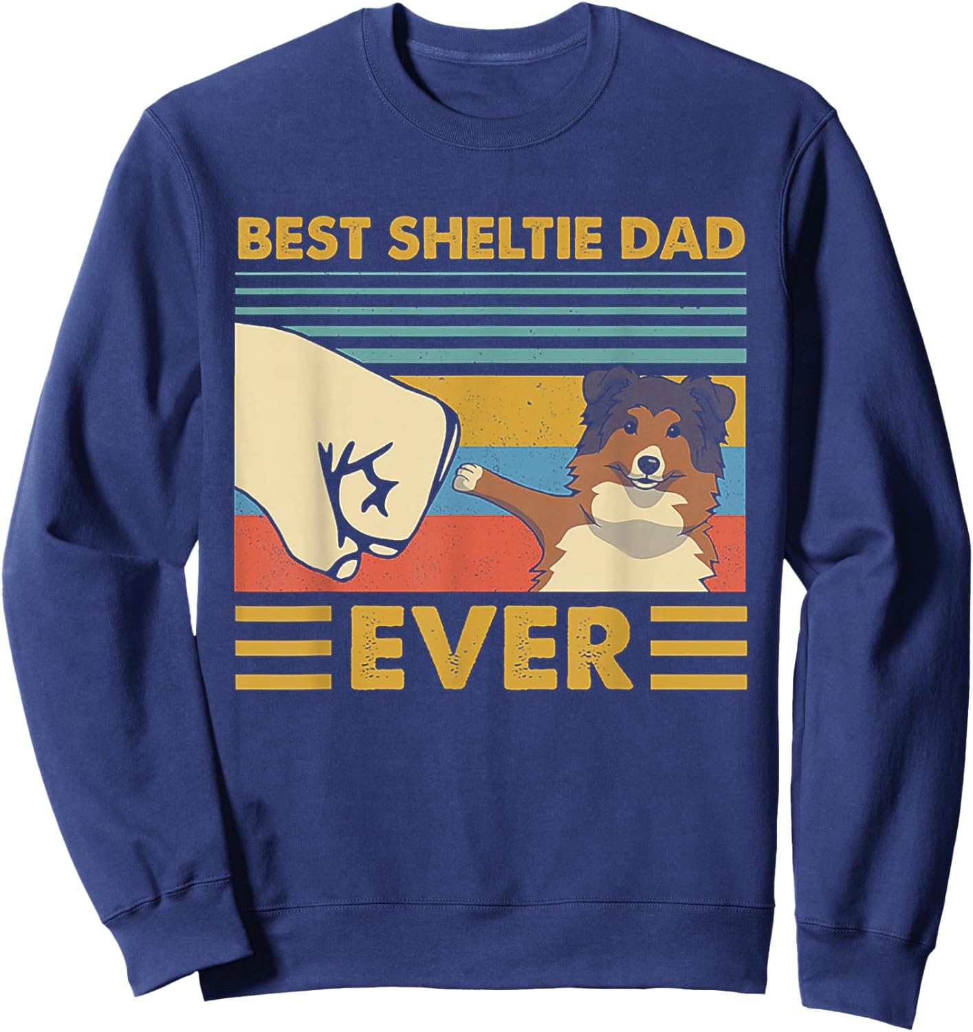 Best Sheltie Dad Ever Retro Vintage Sunset Sweatshirt - Sweatshirt | Navy