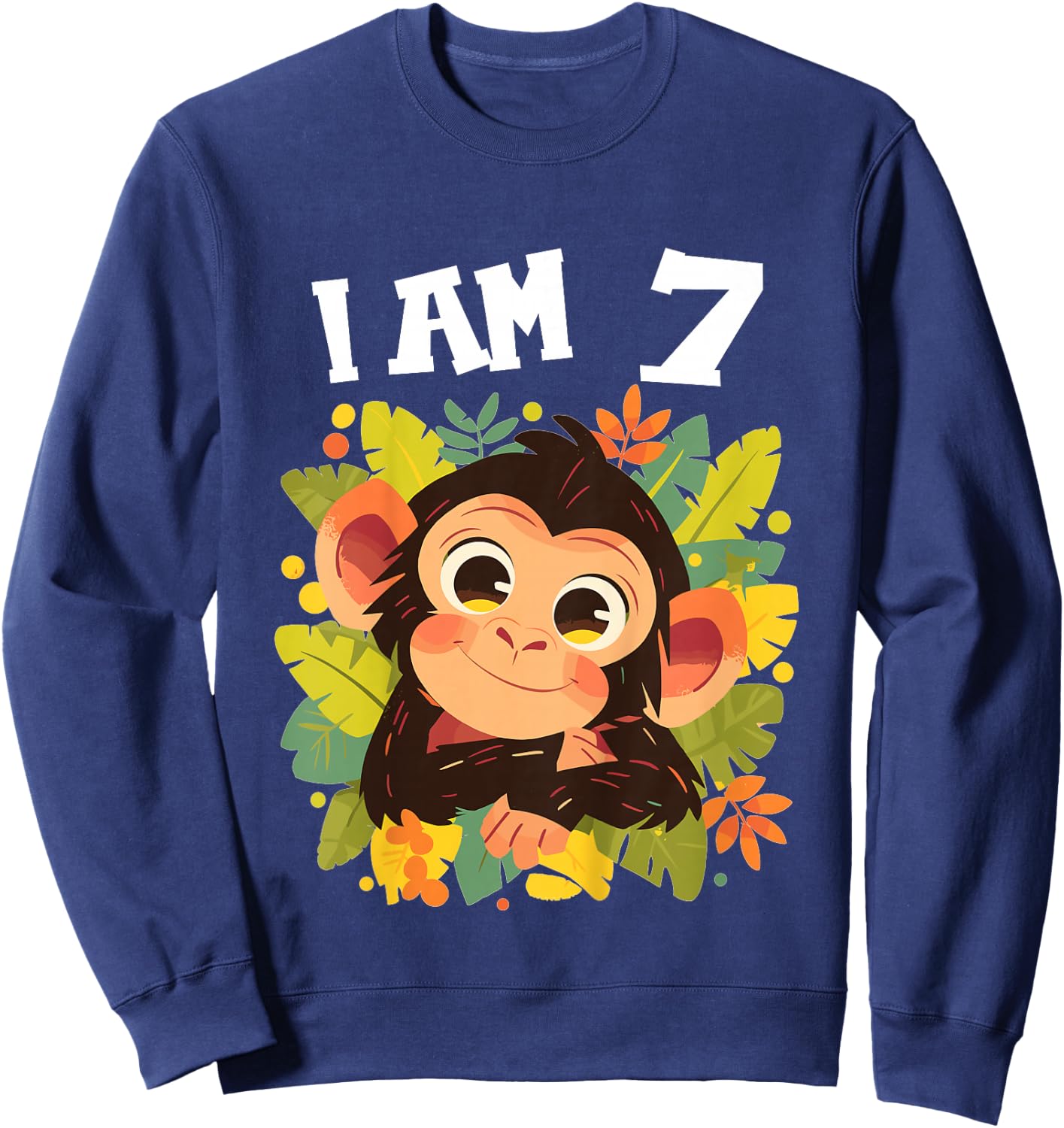 Kids 7 Years old 7 birthday Monkeys Boy Girl Monkey Sweatshirt - Sweatshirt | Navy
