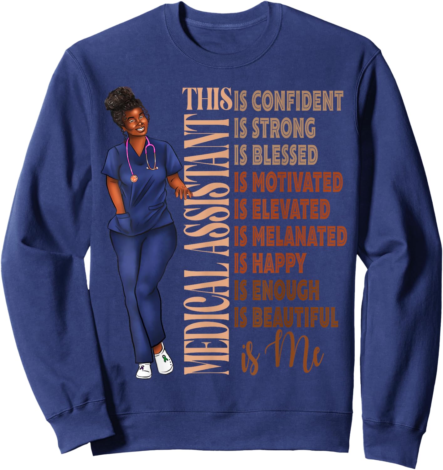 Black Melanin Medical Assistant Africa American MA Afro Hair Sweatshirt - Sweatshirt | Navy