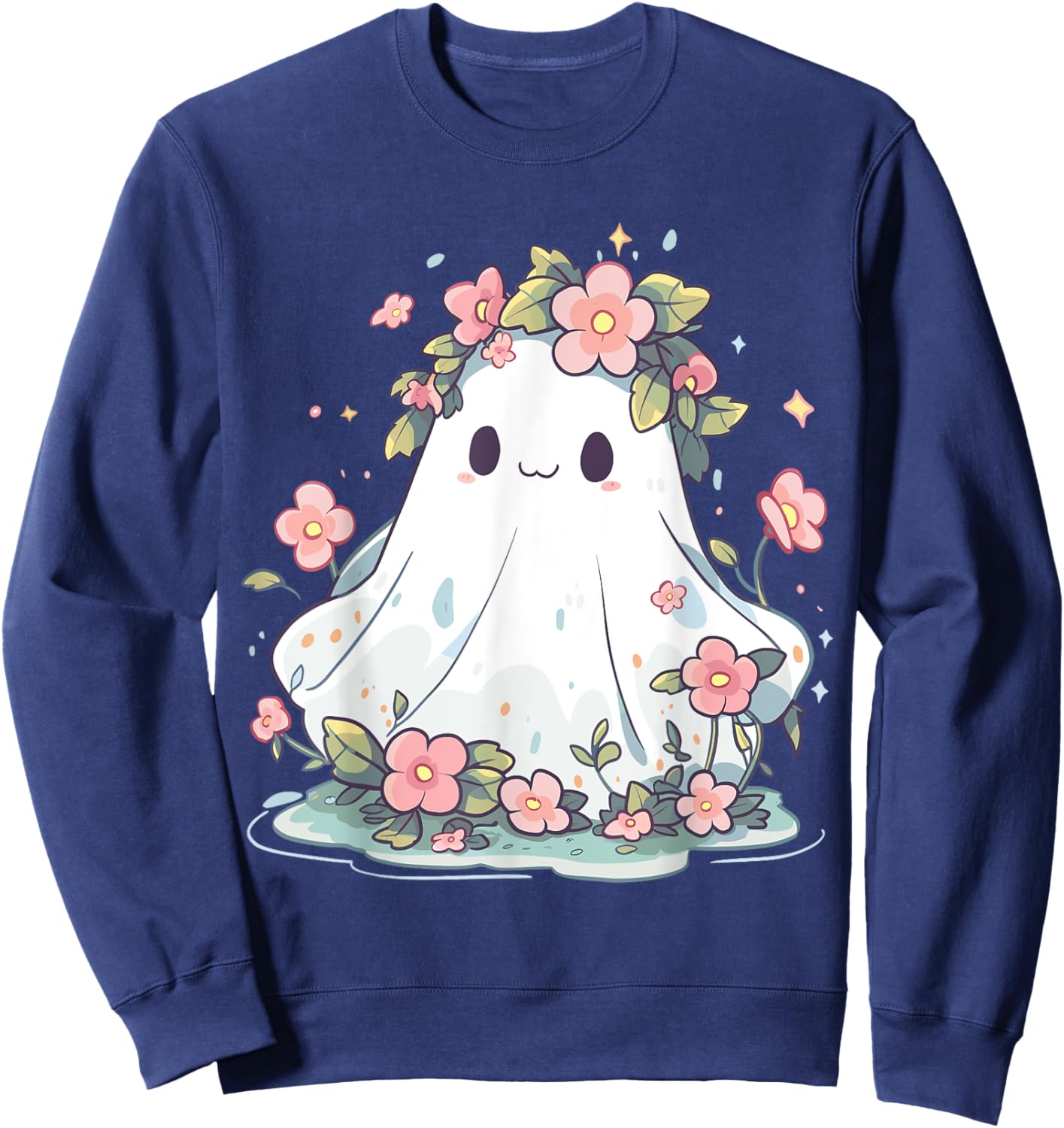 Halloween Shirt Floral Ghost Women Halloween Costume Sweatshirt - Sweatshirt | Navy