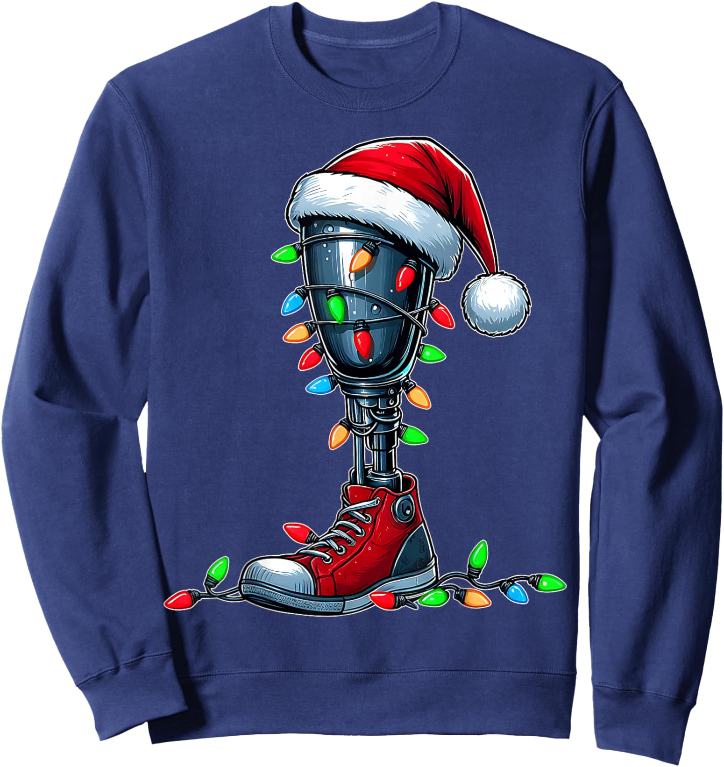 Leg Prosthetics Amputee Amputation Xmas - Adult, Black, Short Sleeve, Classic Fit, , Small Sweatshirt - Sweatshirt | Navy