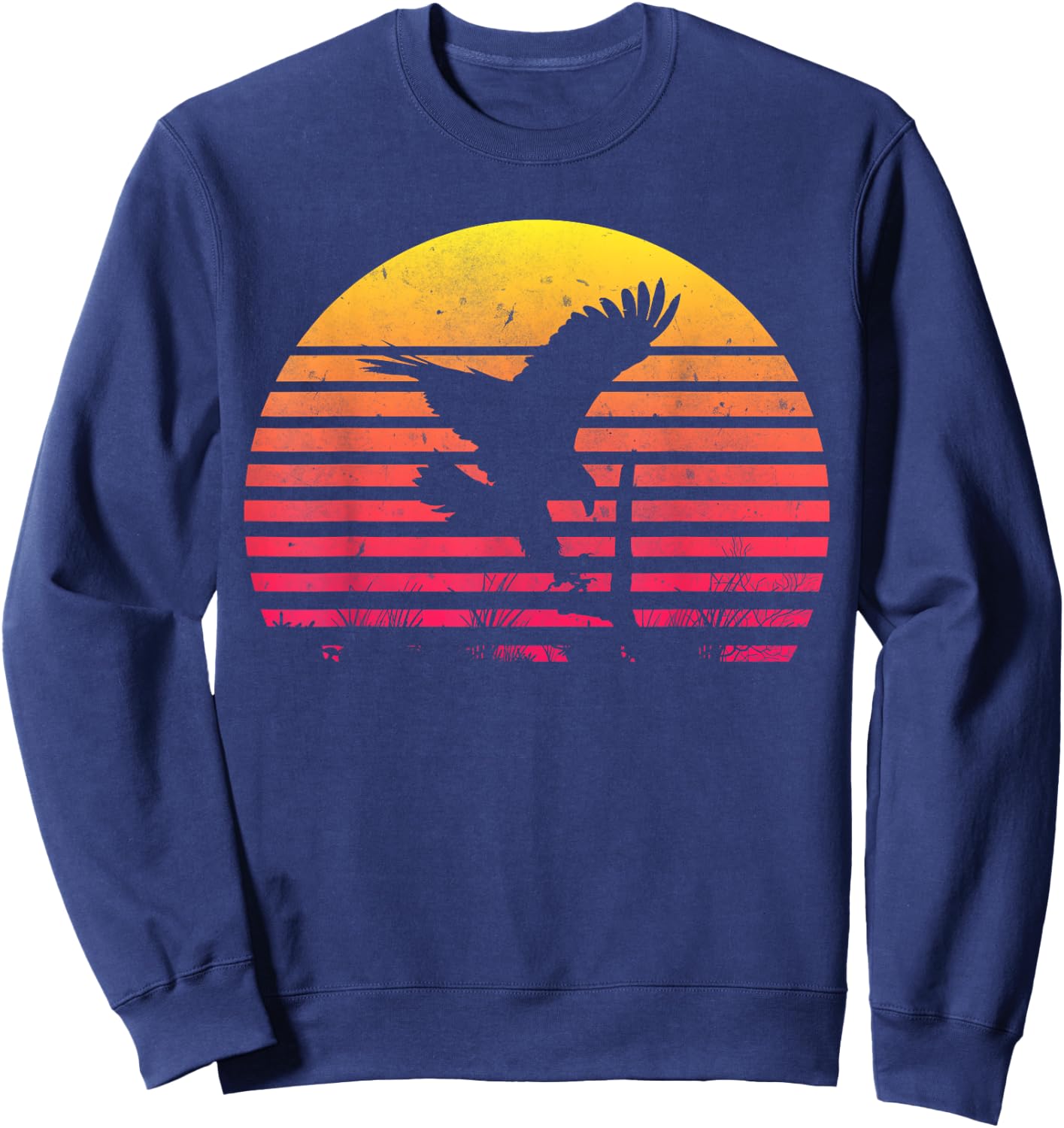 Retro Hawk Sunset Vintage Bird Lover Hawk Whisperer 70s 80s Sweatshirt - Sweatshirt | Navy