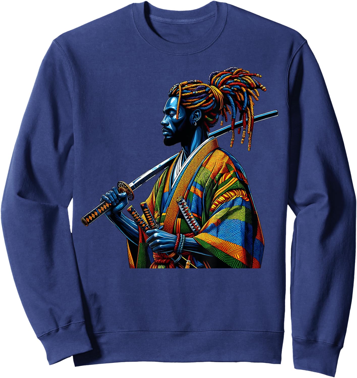 Black History Month Afro American Samurai Warrior Anime Art Sweatshirt - Sweatshirt | Navy