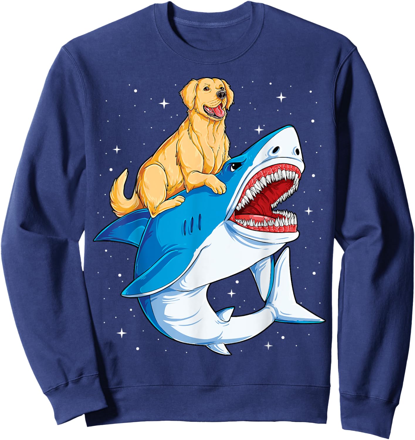 Golden Retriever Riding Shark Jawsome Dog Lover Galaxy Space Men Women Girls Kids Sweatshirt - Sweatshirt | Navy