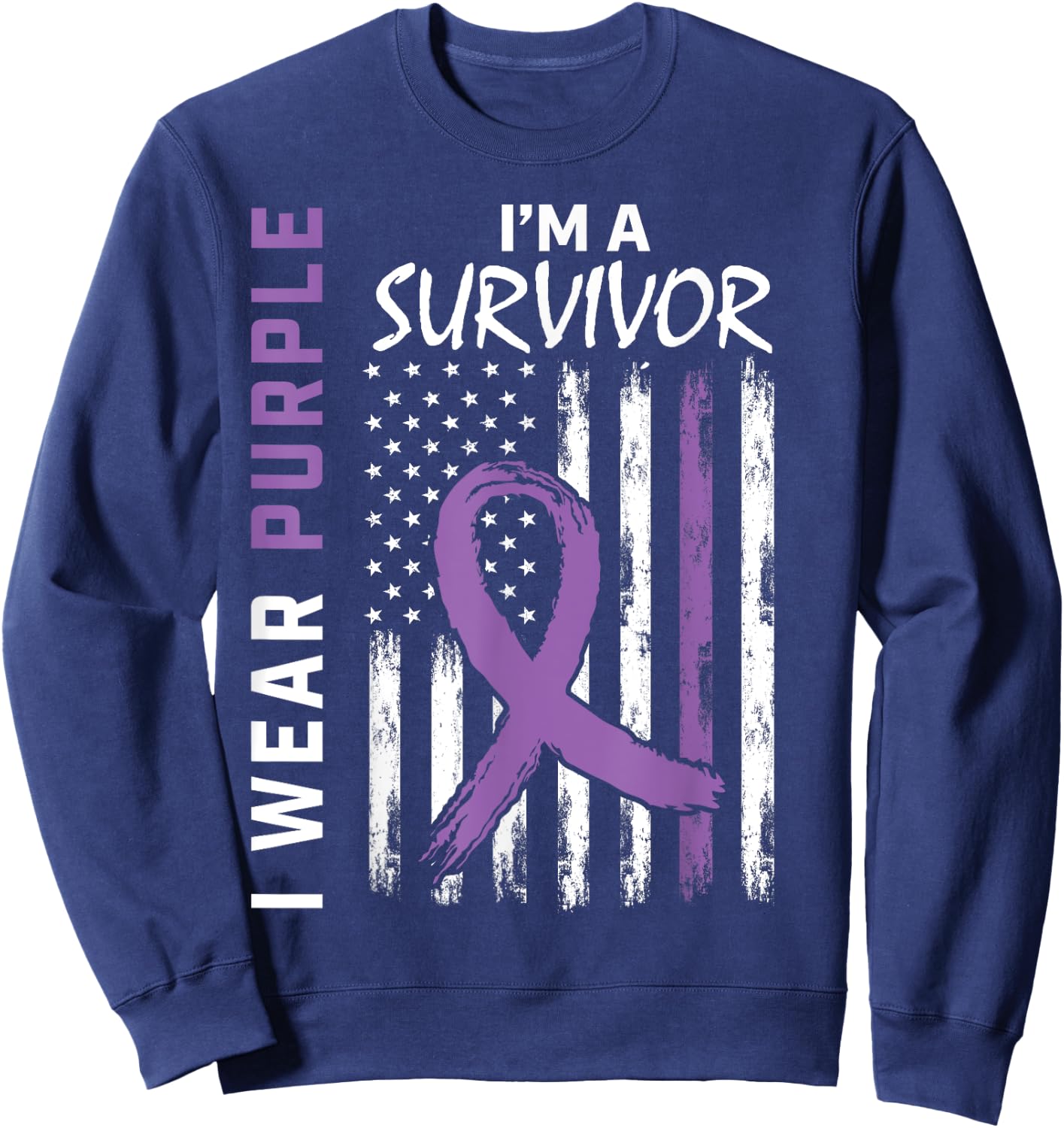 Wear Purple Pancreatic Cancer Survivor Gifts Women Men Flag Sweatshirt - Sweatshirt | Navy